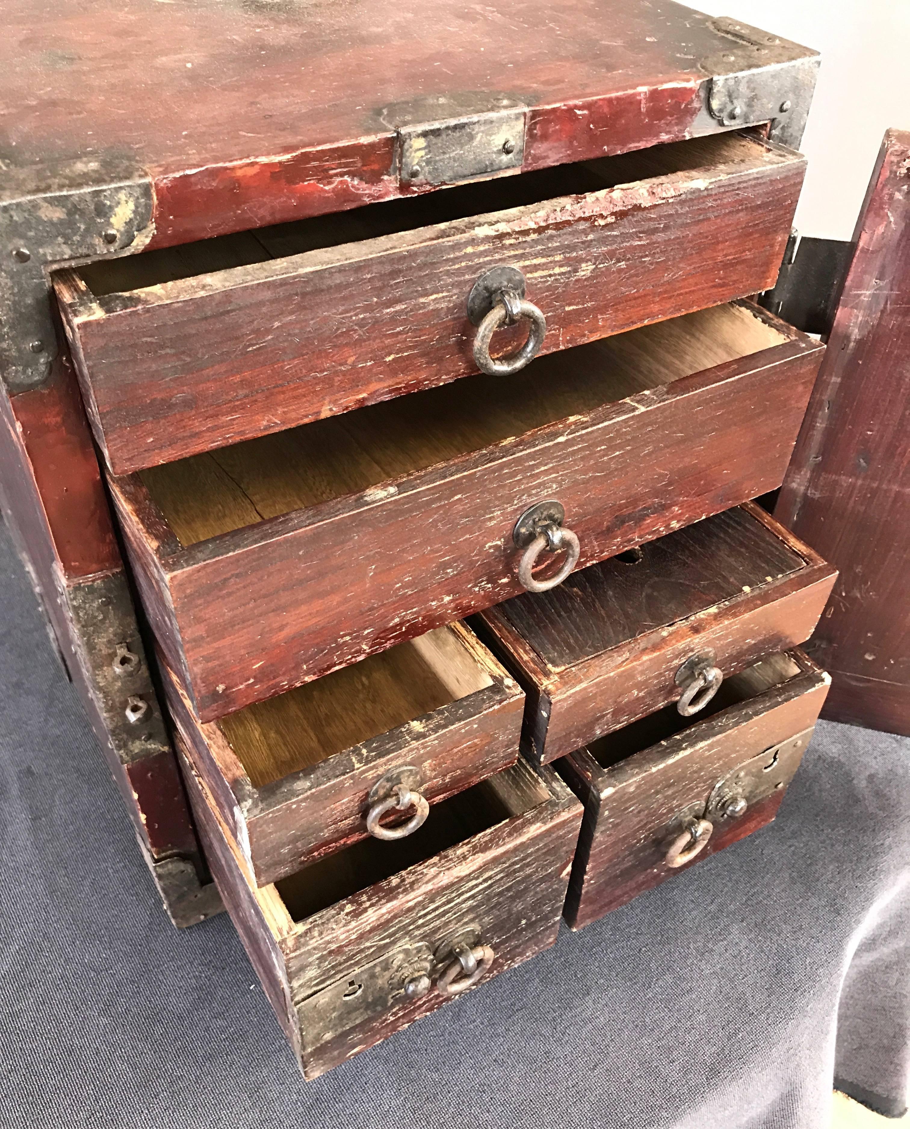 Antique Compact Chinese Seaman’s Chest with Locks and Key 4