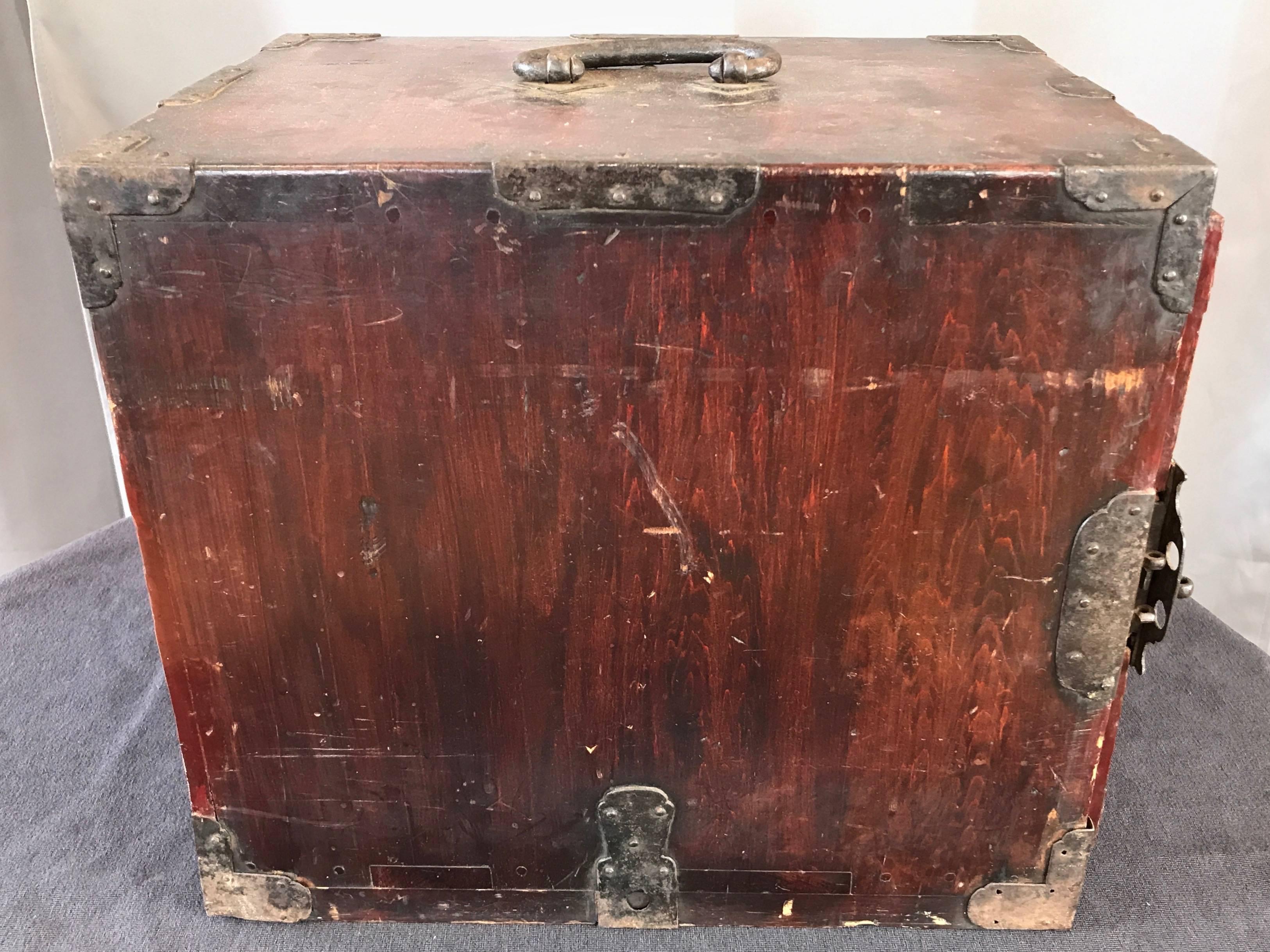 Early 20th Century Antique Compact Chinese Seaman’s Chest with Locks and Key