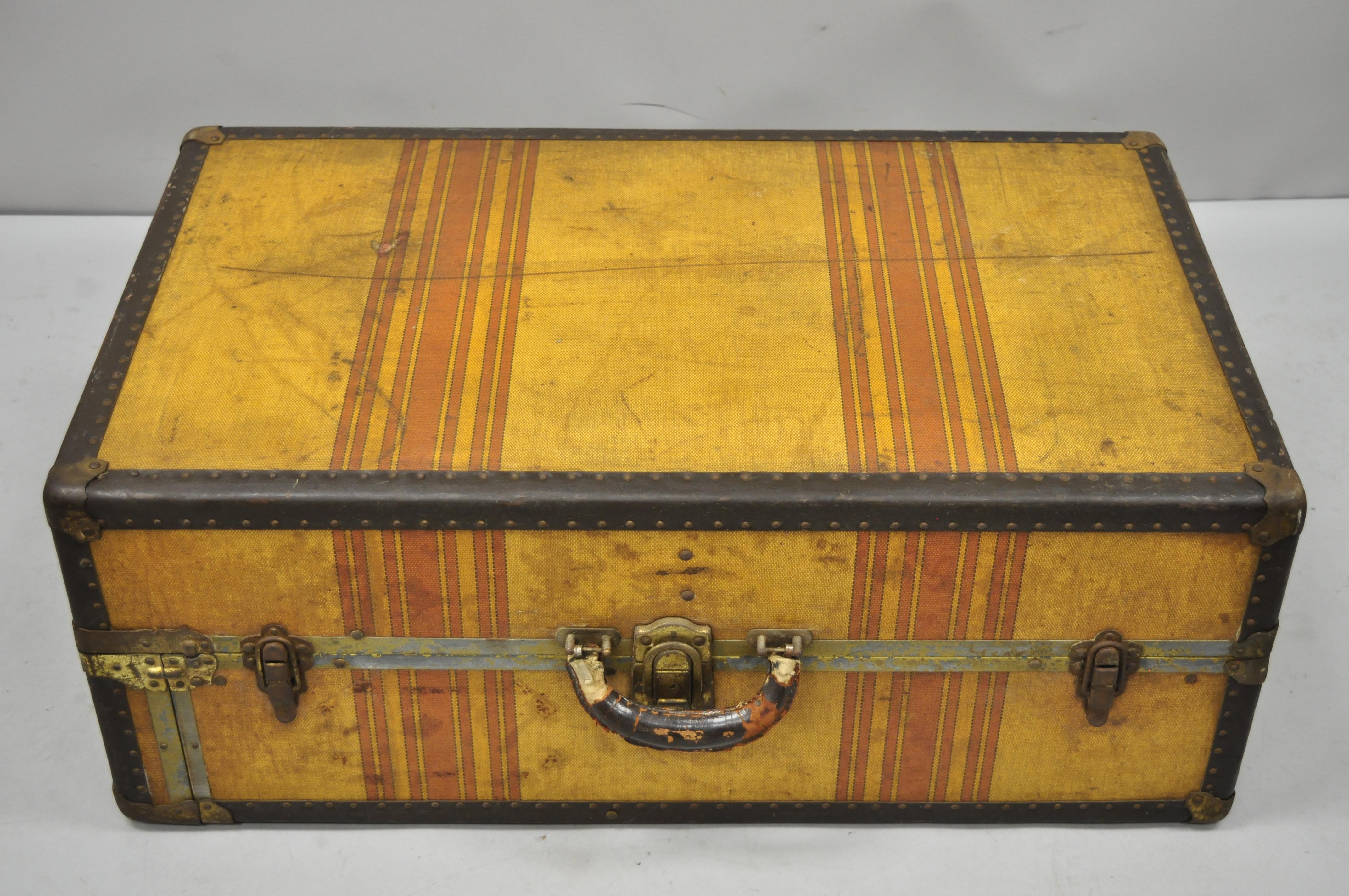 Antique Compact Wardrobe Steamer Trunk Travel Hard Luggage Suitcase Chest 1