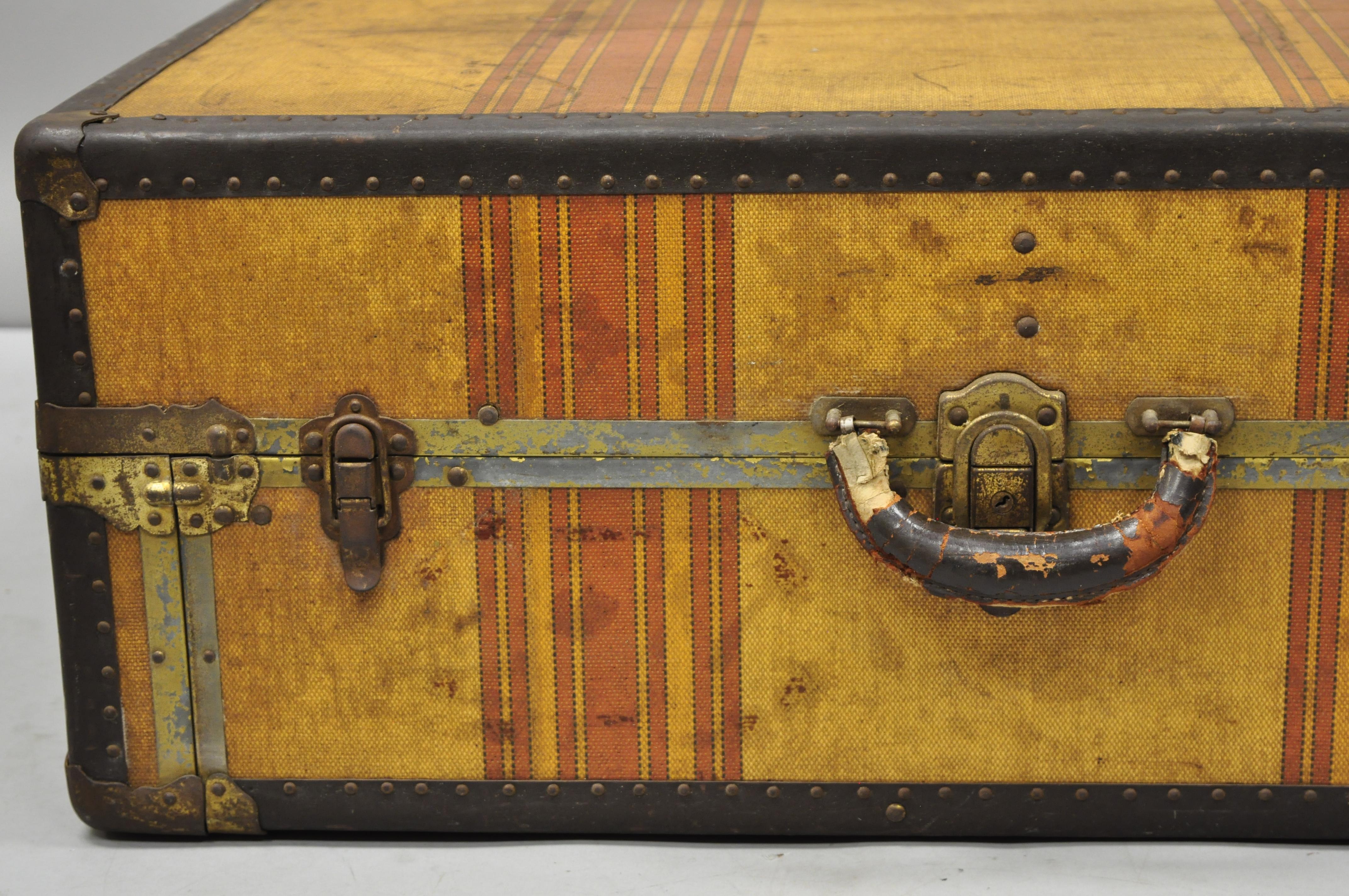 Antique Compact Wardrobe Steamer Trunk Travel Hard Luggage Suitcase Chest In Good Condition In Philadelphia, PA