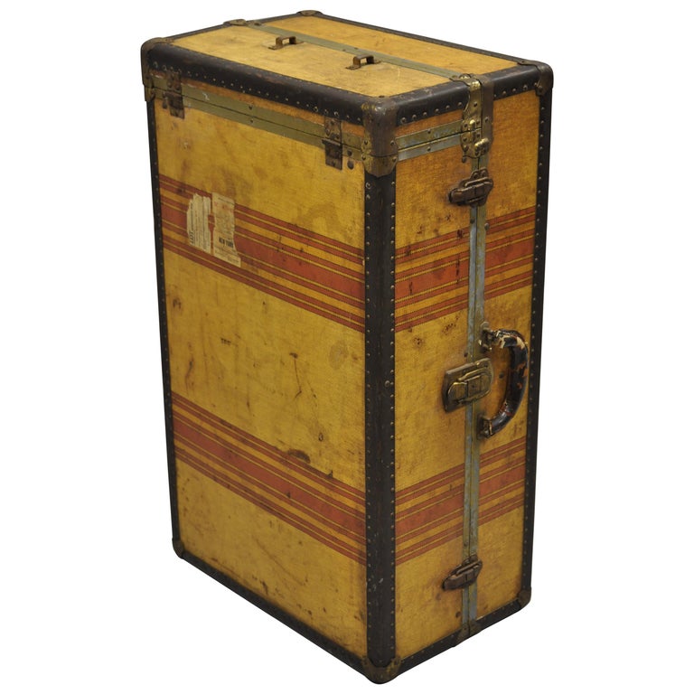 Antique Compact Wardrobe Steamer Trunk Travel Hard Luggage Suitcase Chest For Sale at 1stdibs