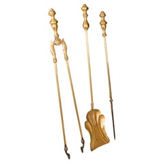Used Companion Set, Fireside Tools, English, Brass, Shovel, Tongs, Victorian