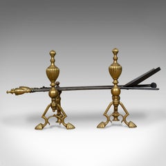 Antique Companion Set of Fire Irons on Rests, Classical Revival, circa 1880