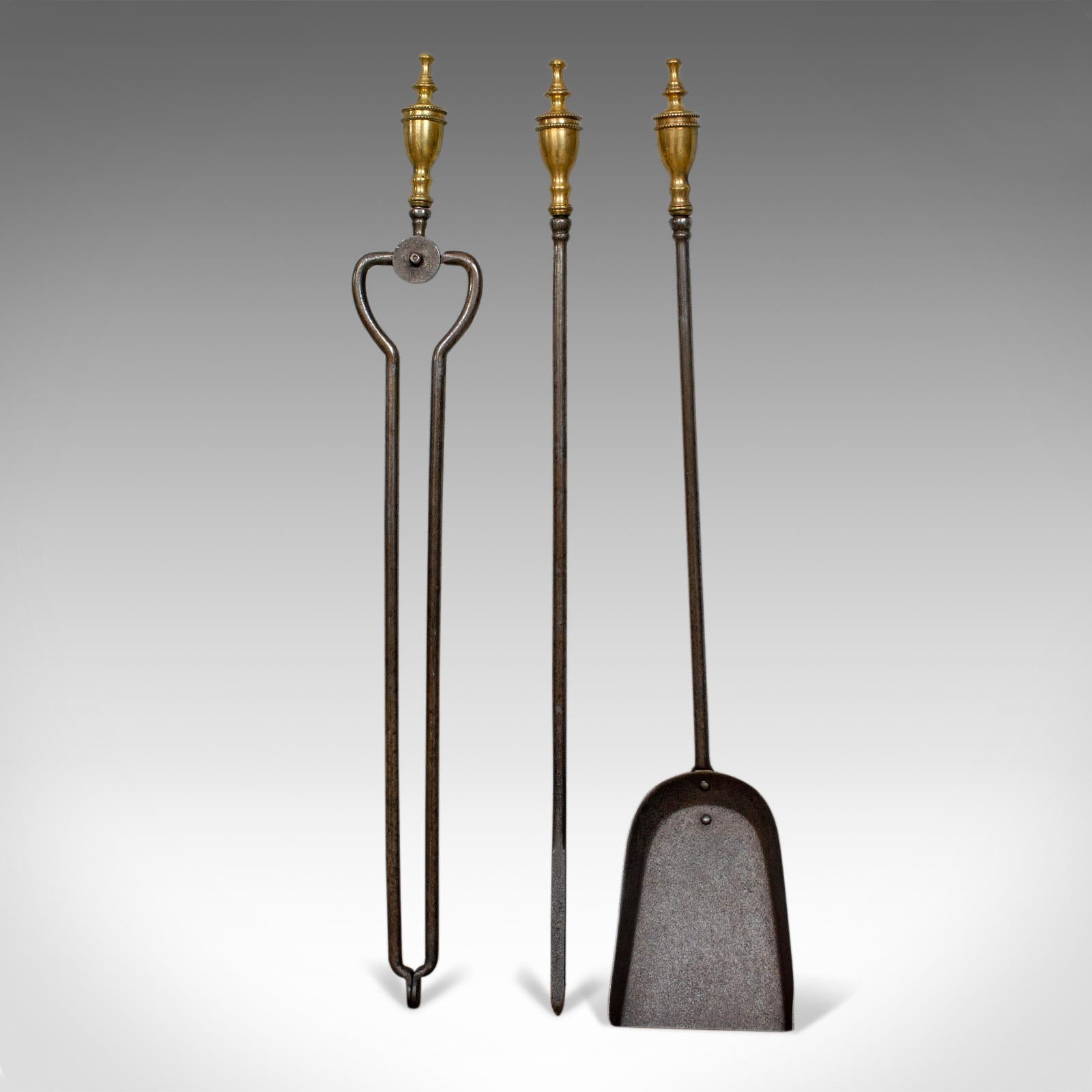 19th Century Antique Companion Set of Fire Irons on Rests, Classical Revival, circa 1880