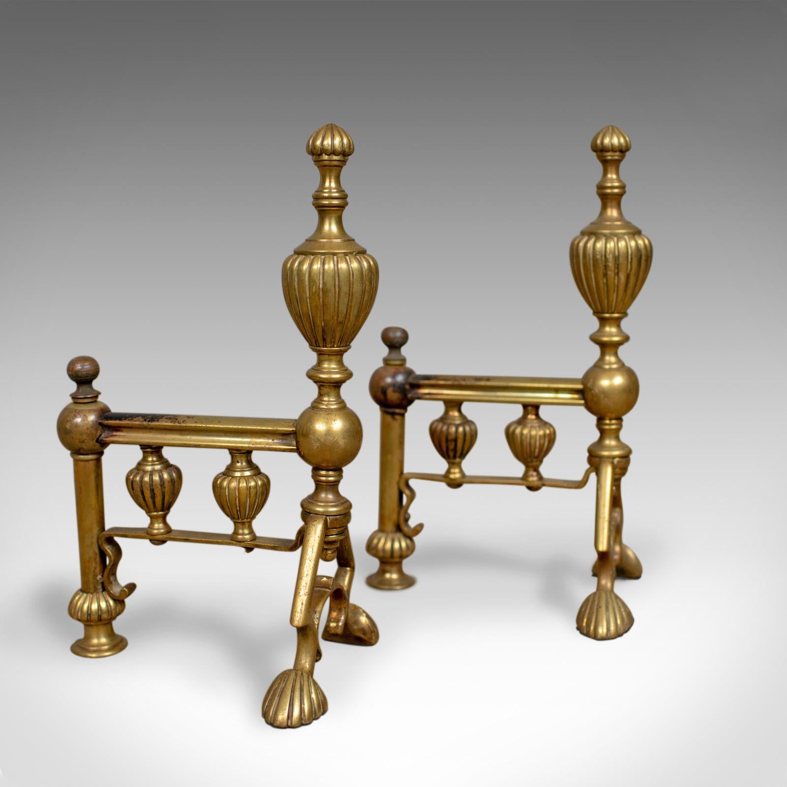 Brass Antique Companion Set of Fire Irons on Rests, Classical Revival, circa 1880