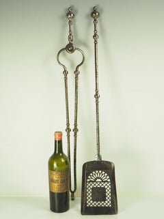 19th Century Georgian Steel Fireside Tools Set, Antique Companion