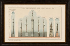 Antique Comparative Minarets Print, Bursa, Istanbul, Damascus & Cairo, 1924