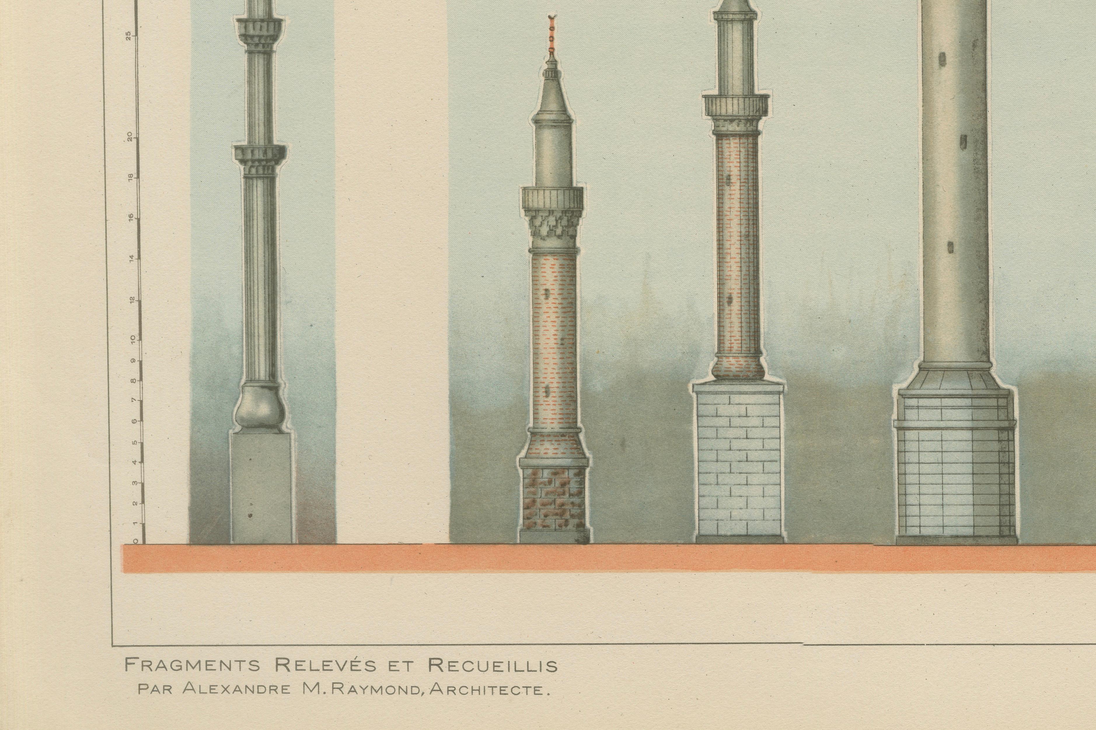 Antique Comparative Minarets Print, Bursa, Istanbul, Damascus & Cairo, 1924