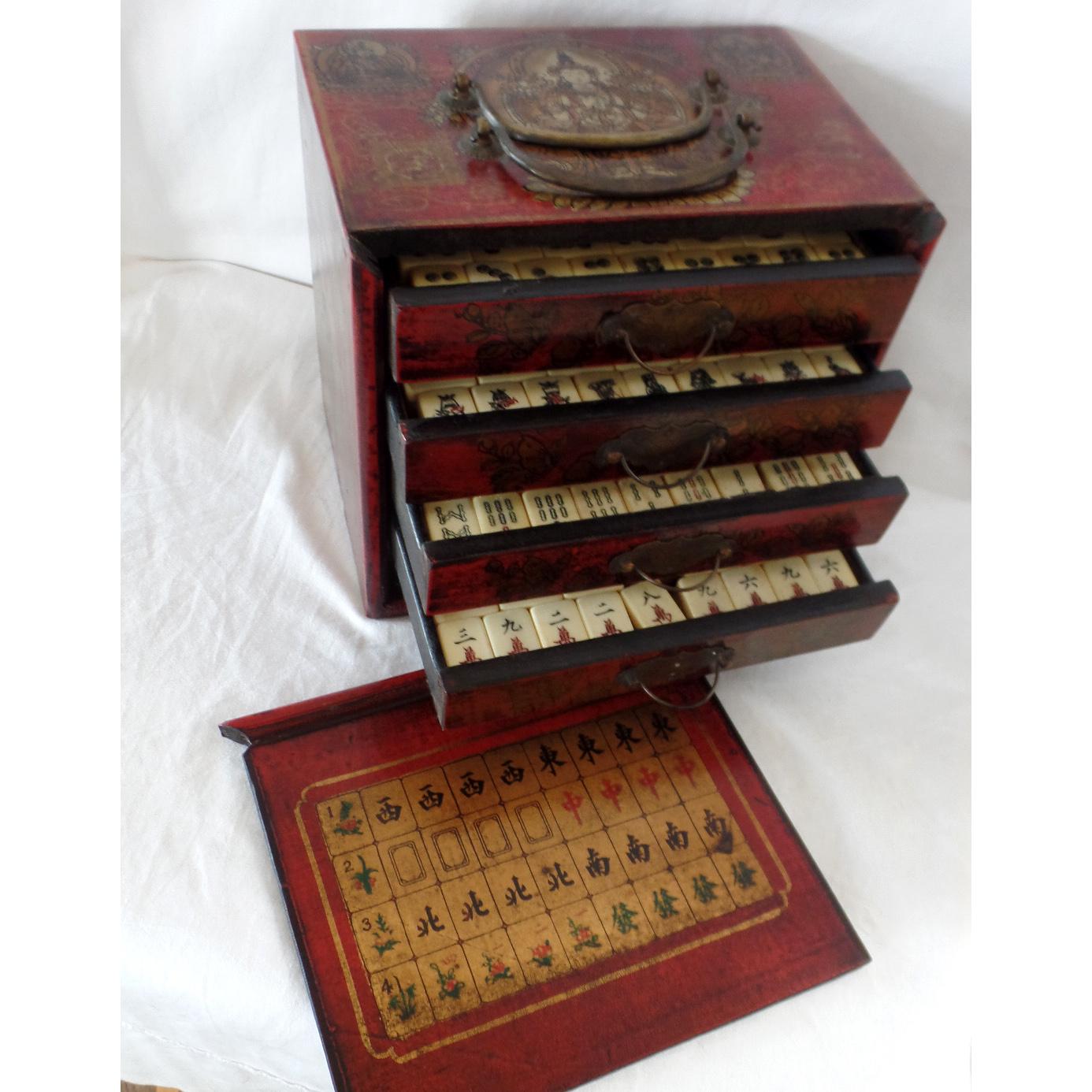 Women's or Men's Antique Complete Guanyin Goddess box Mahjong set Gorgeous 