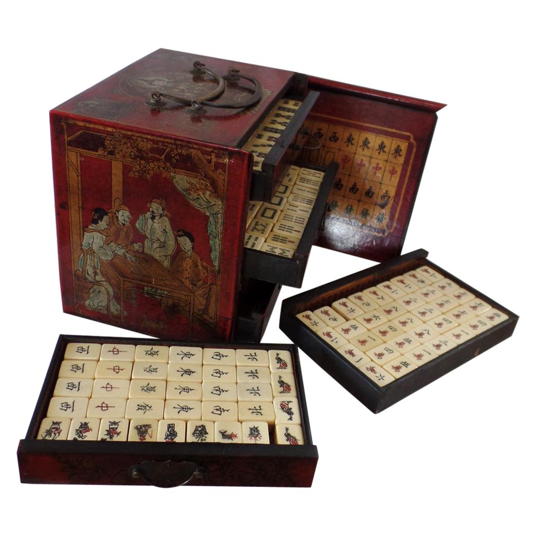 Antique Complete Guanyin Goddess box Mahjong set Gorgeous 