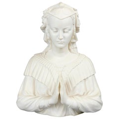 Antique Composition Resin Portrait Sculpture of Praying Young Lady, 20th Century