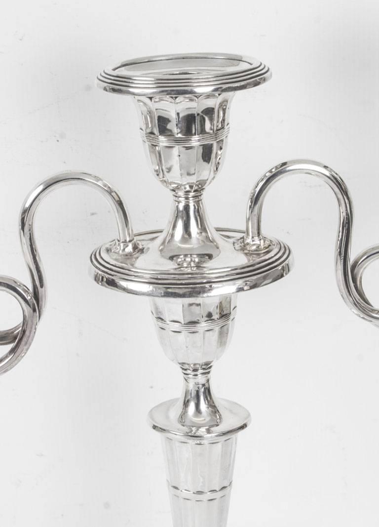 Silver Plate Antique Comprising Pair of Candelabra and Candlesticks, 19th Century
