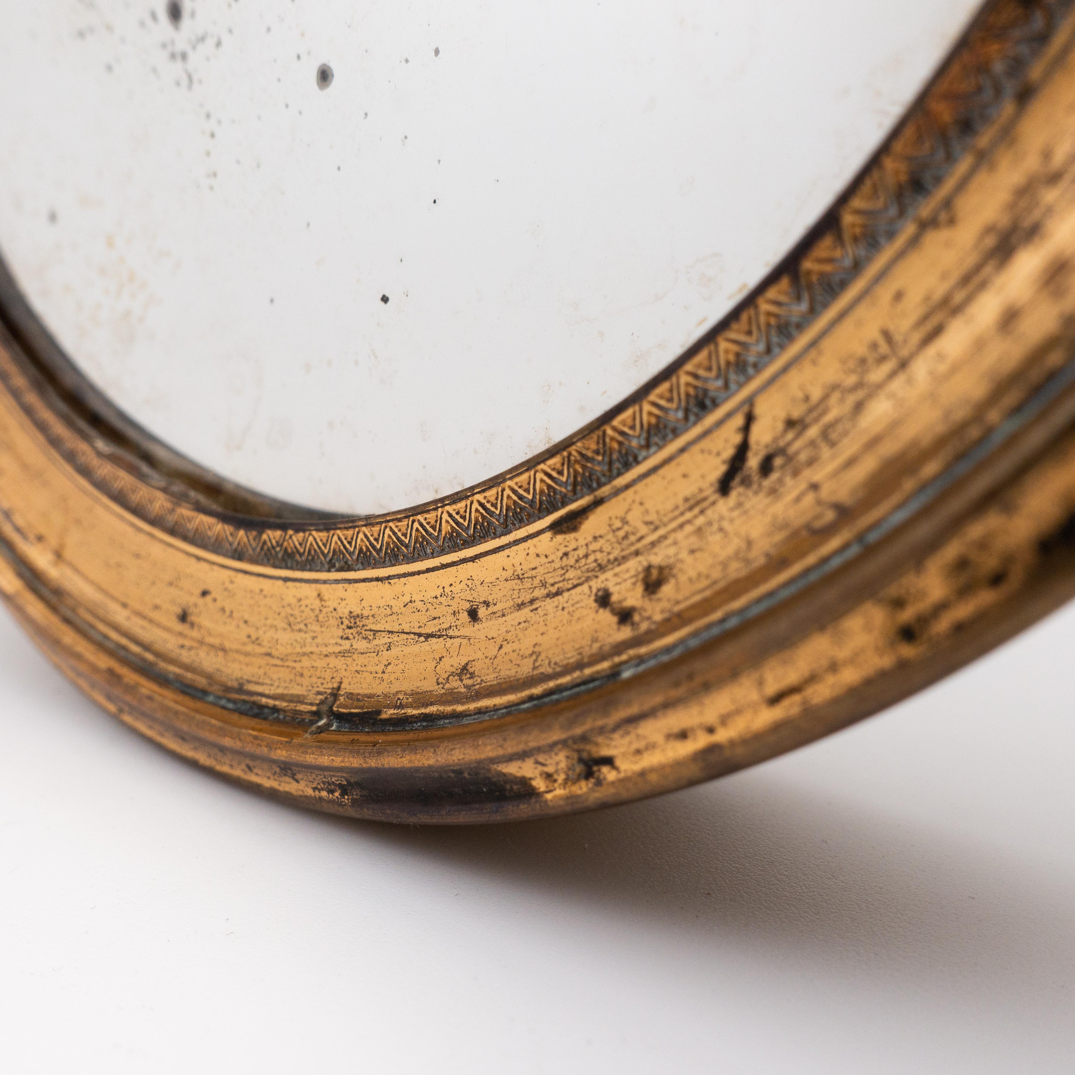 Antique Concave Brass and Carved Wood Hand Mirror, 19th Century 1