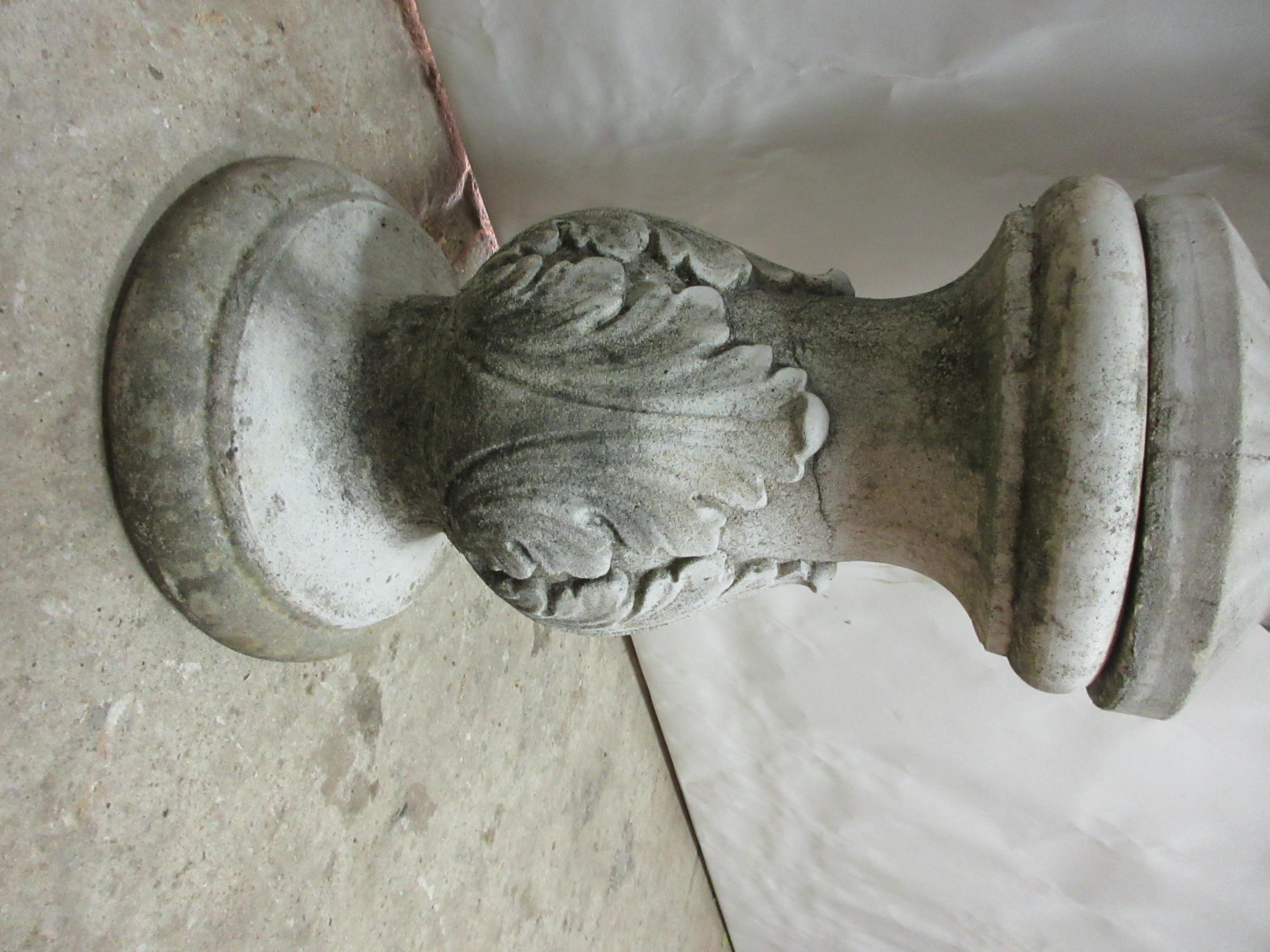 American Antique Concrete Grecian Greek Key Urn + Pedestal For Sale