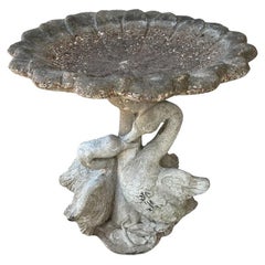 Vintage Concrete Swan Birdbath