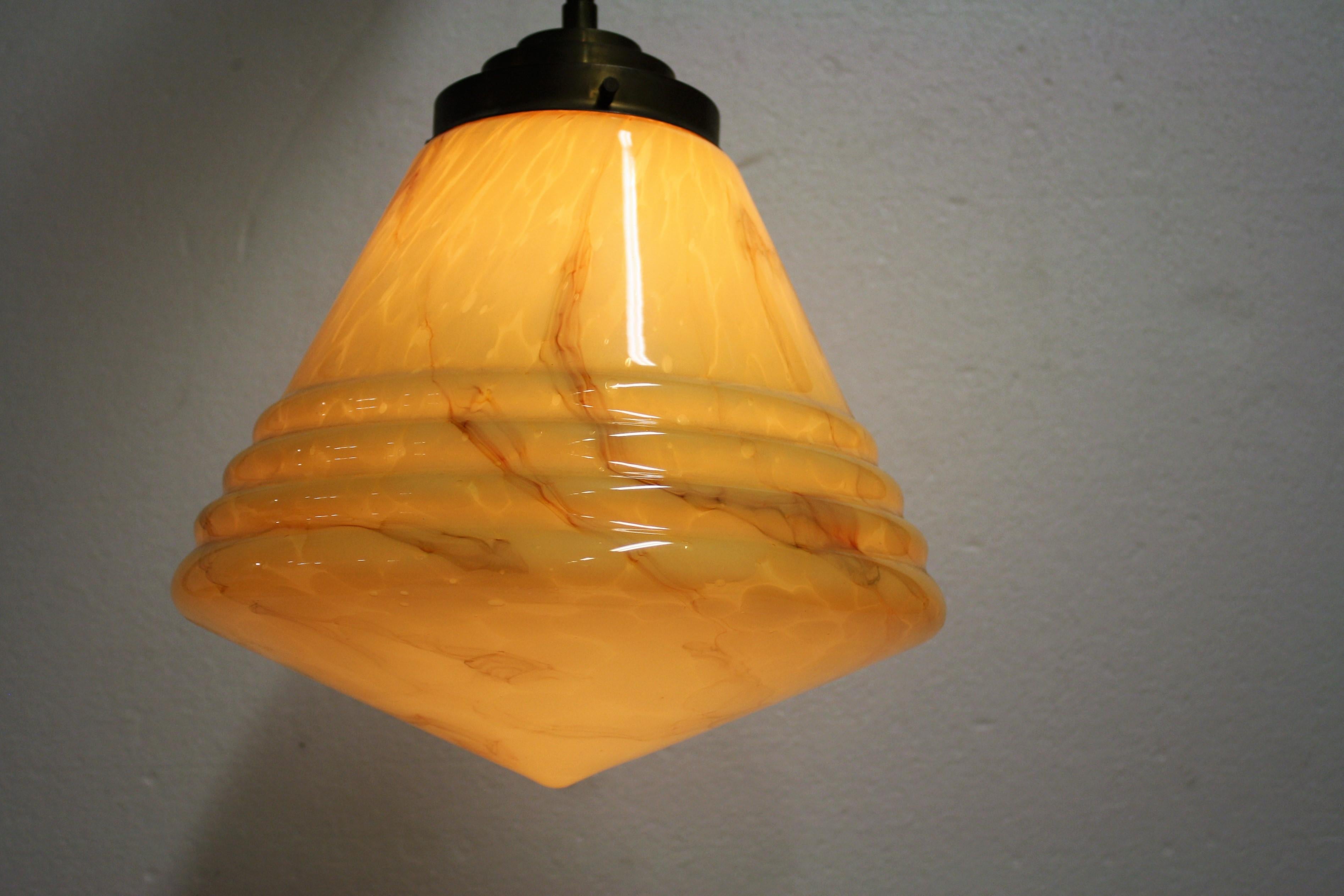 Antique Conical Marbled Pendant Light, 1930s 3