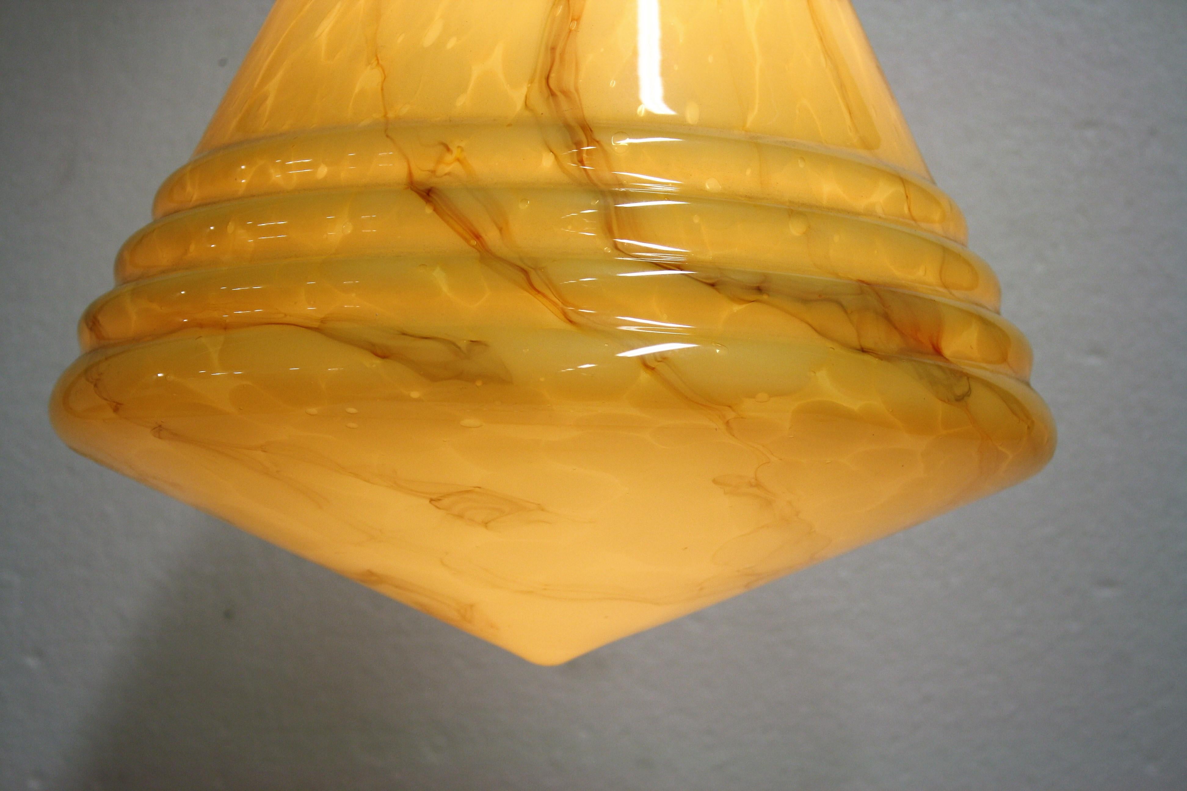 Antique Conical Marbled Pendant Light, 1930s 4