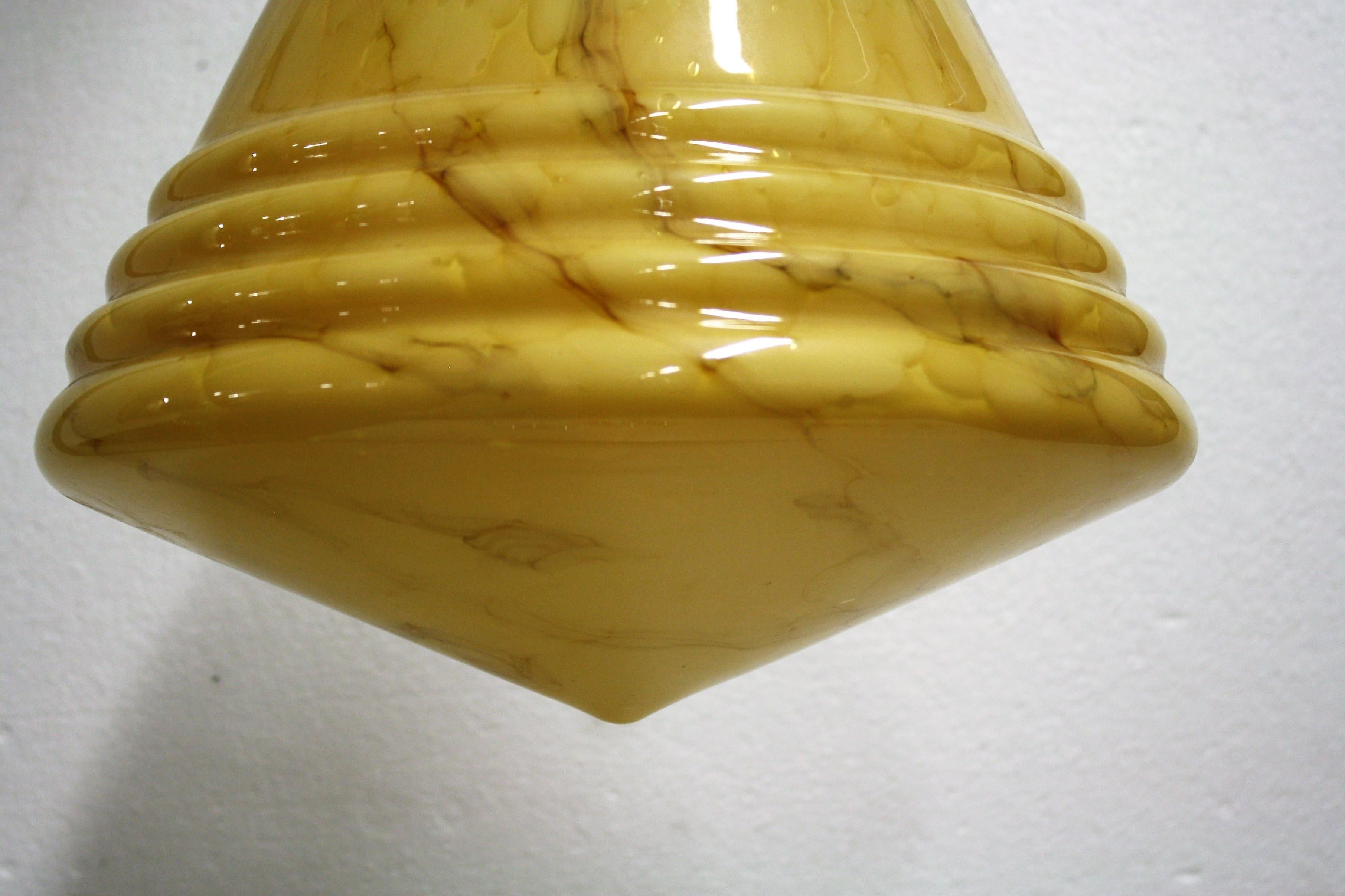 Art Deco Antique Conical Marbled Pendant Light, 1930s