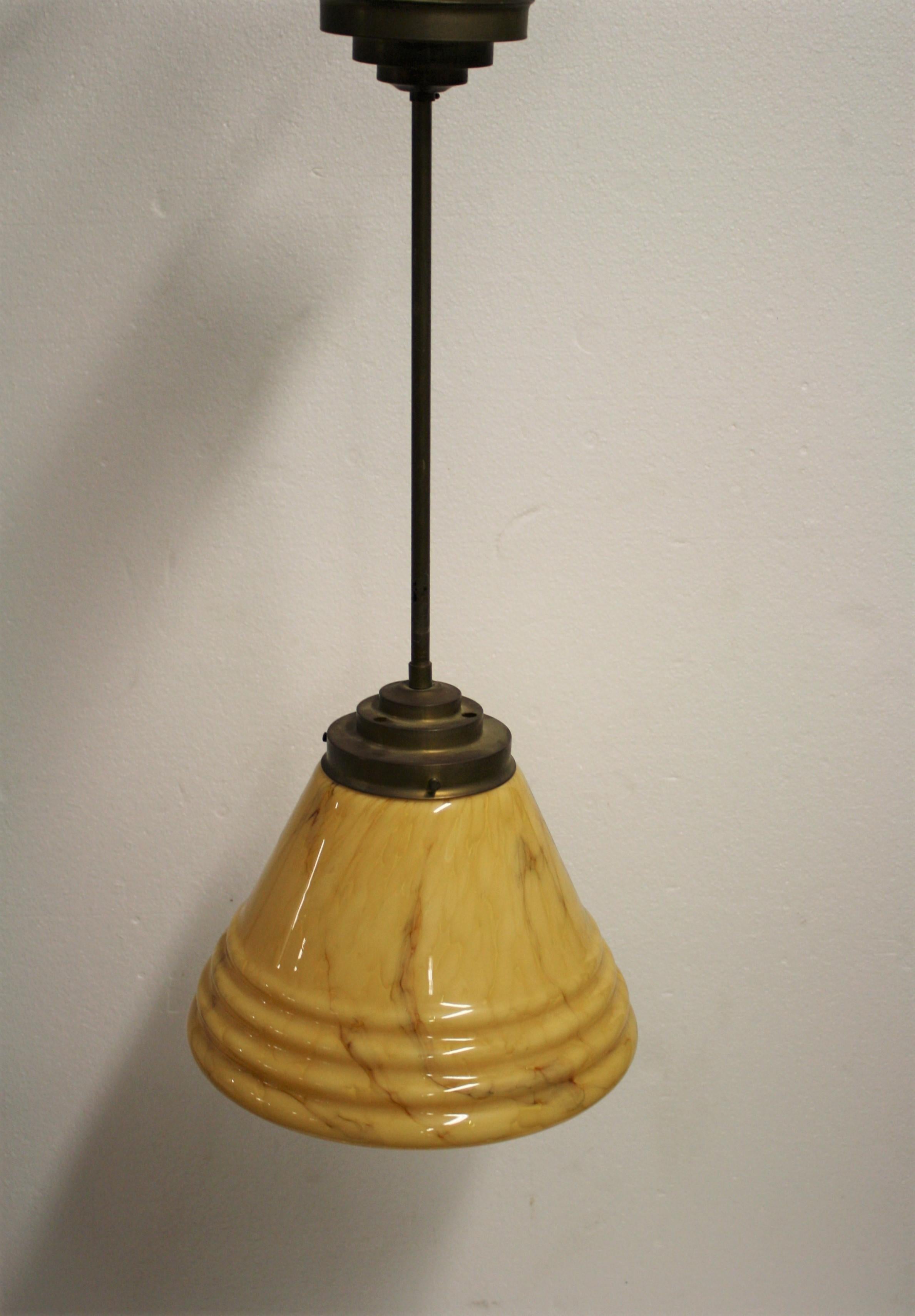 Belgian Antique Conical Marbled Pendant Light, 1930s