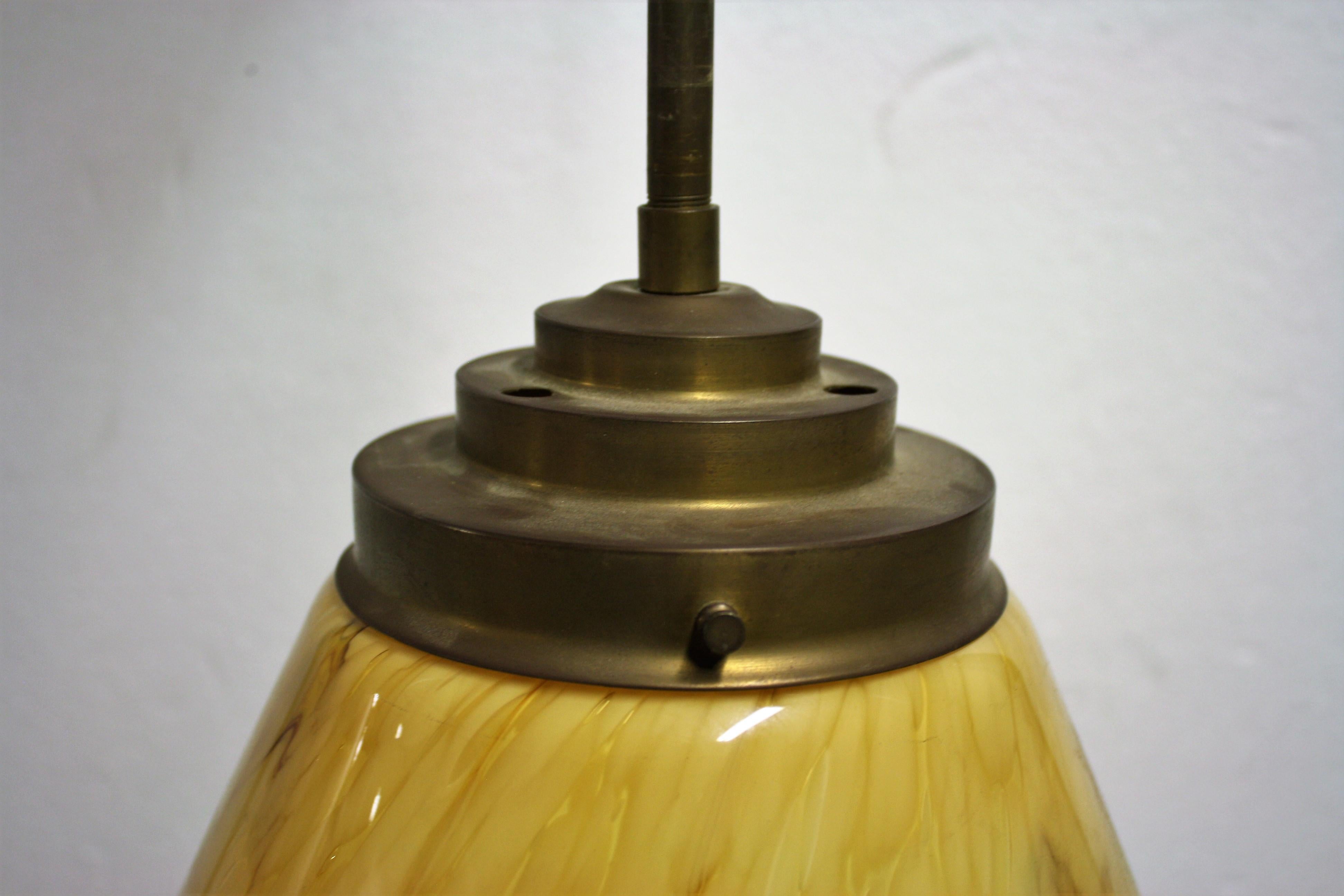 Mid-20th Century Antique Conical Marbled Pendant Light, 1930s