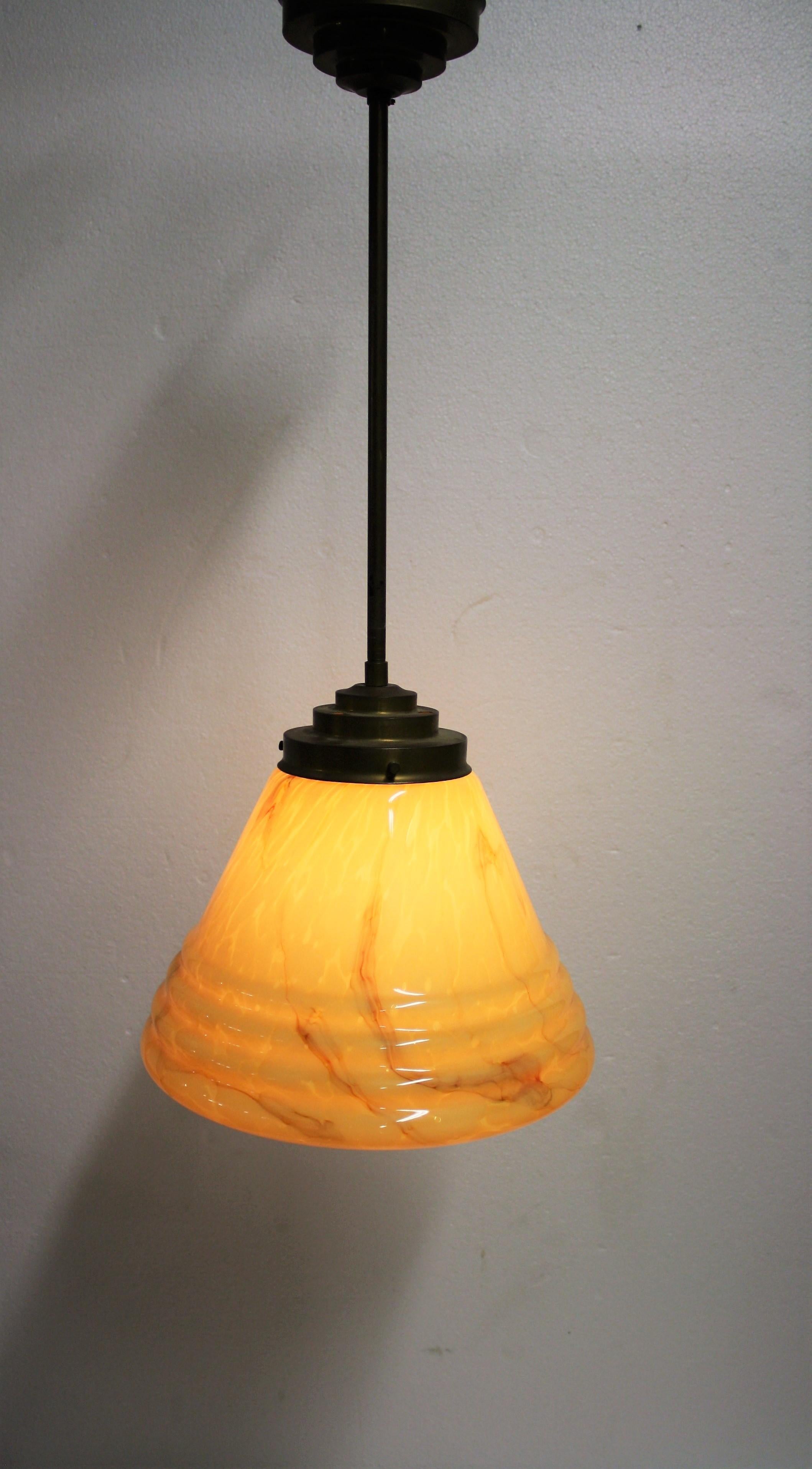 Antique Conical Marbled Pendant Light, 1930s 1