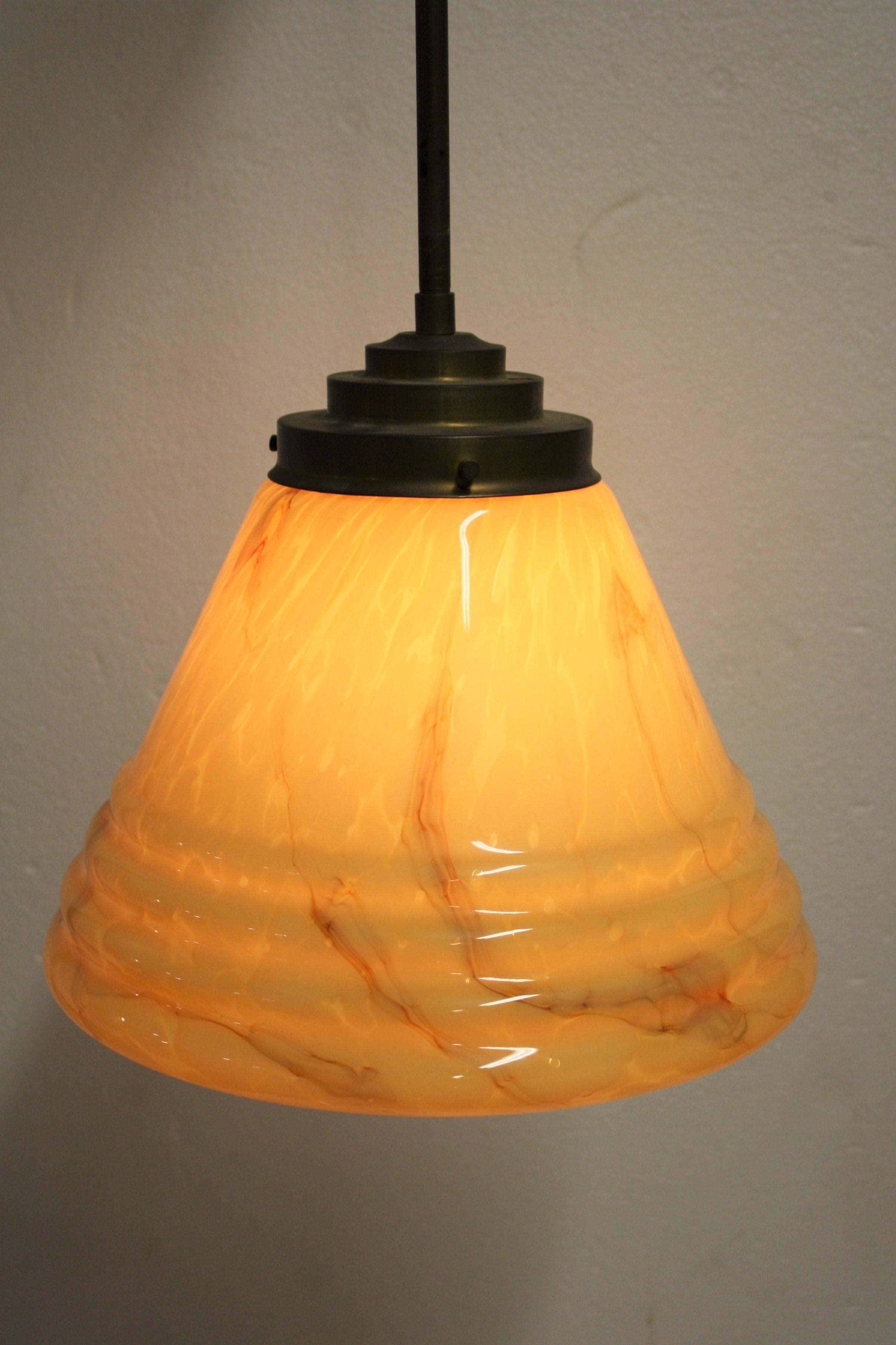 Antique Conical Marbled Pendant Light, 1930s 2