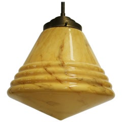 Antique Conical Marbled Pendant Light, 1930s