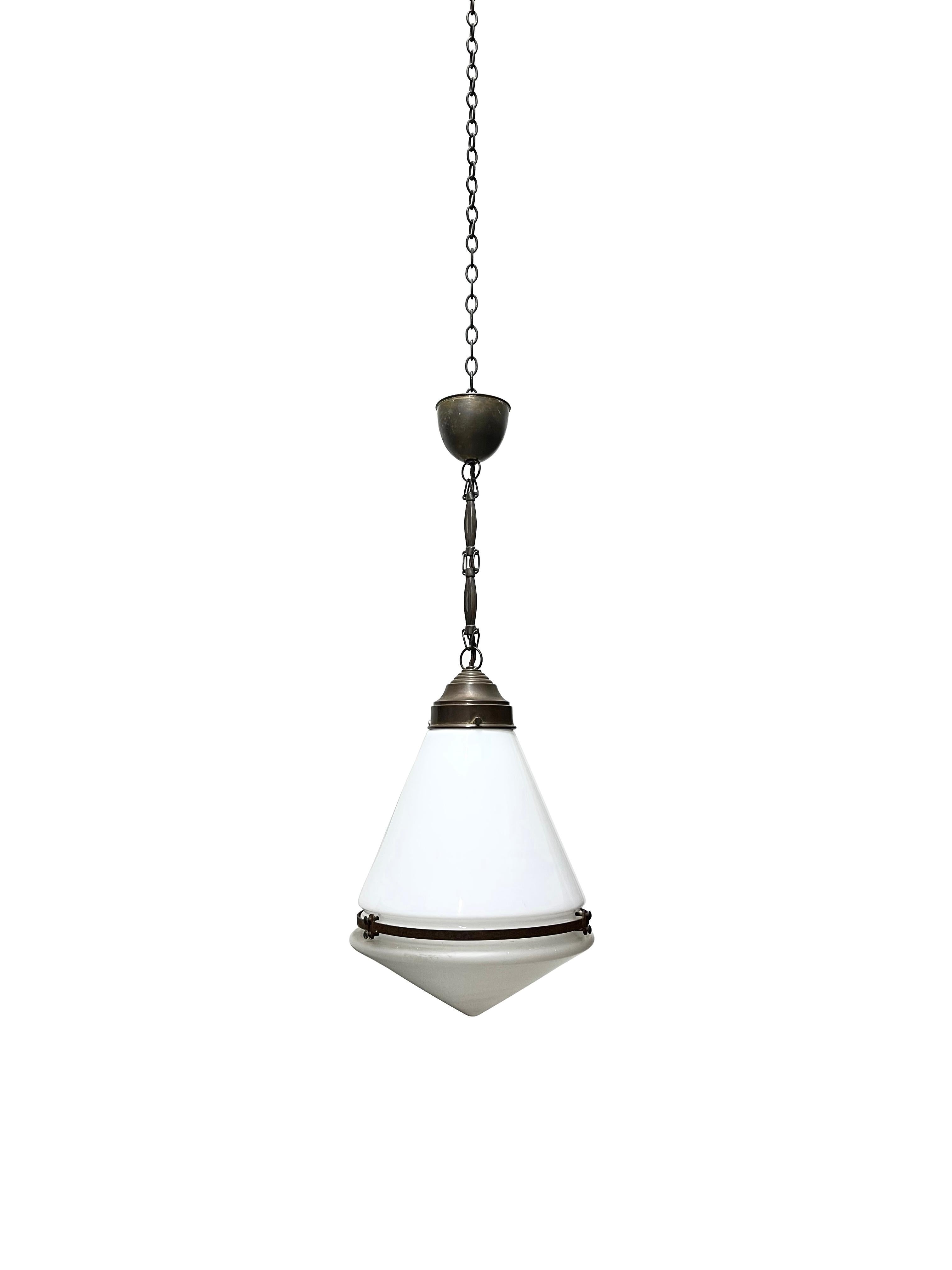 Antique Conical Opaline Milk Glass Ceiling Pendant Light by Peter Behrens For Sale 1
