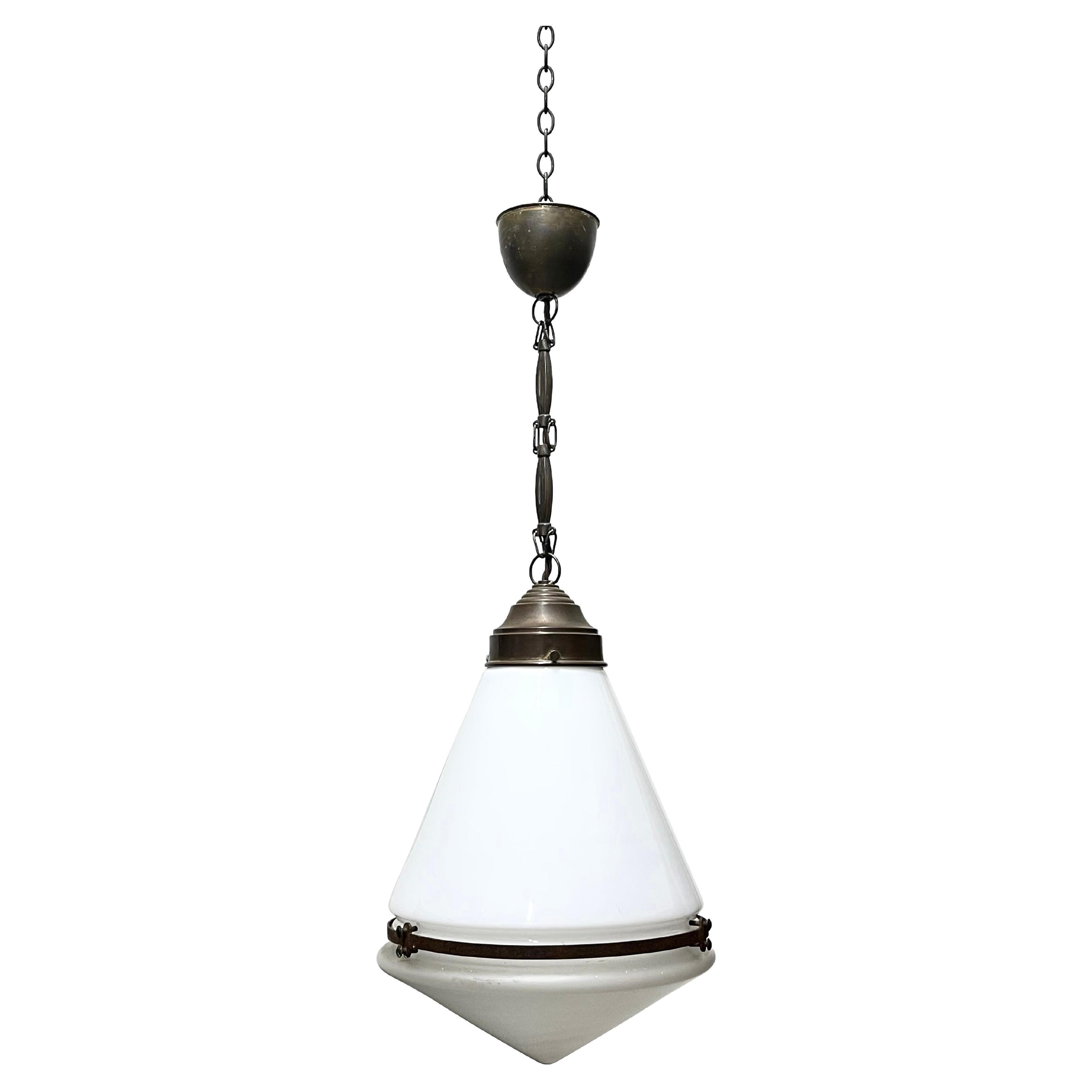 Antique Conical Opaline Milk Glass Ceiling Pendant Light by Peter Behrens For Sale