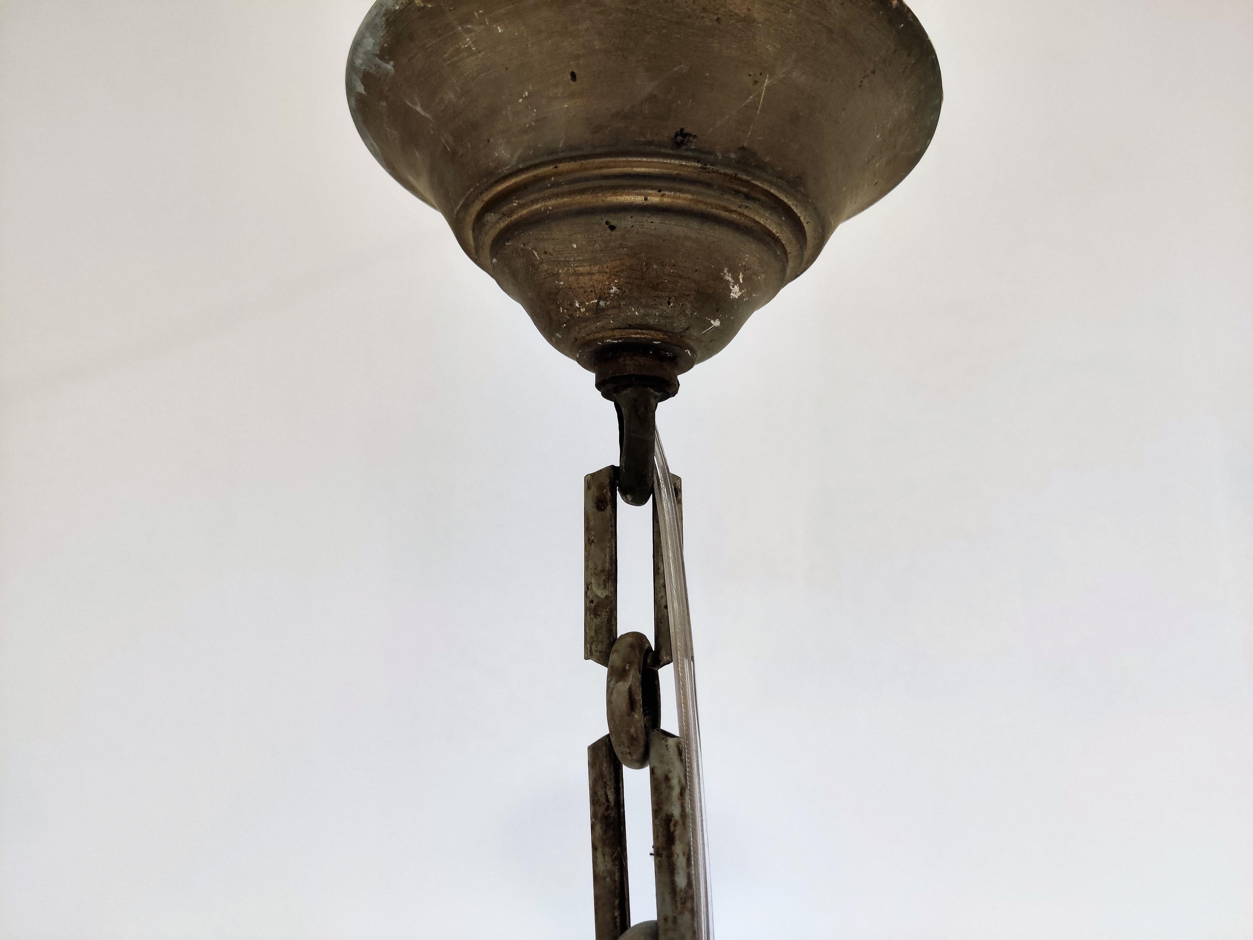Belgian Antique Conical Opaline Pendant Light, 1930s