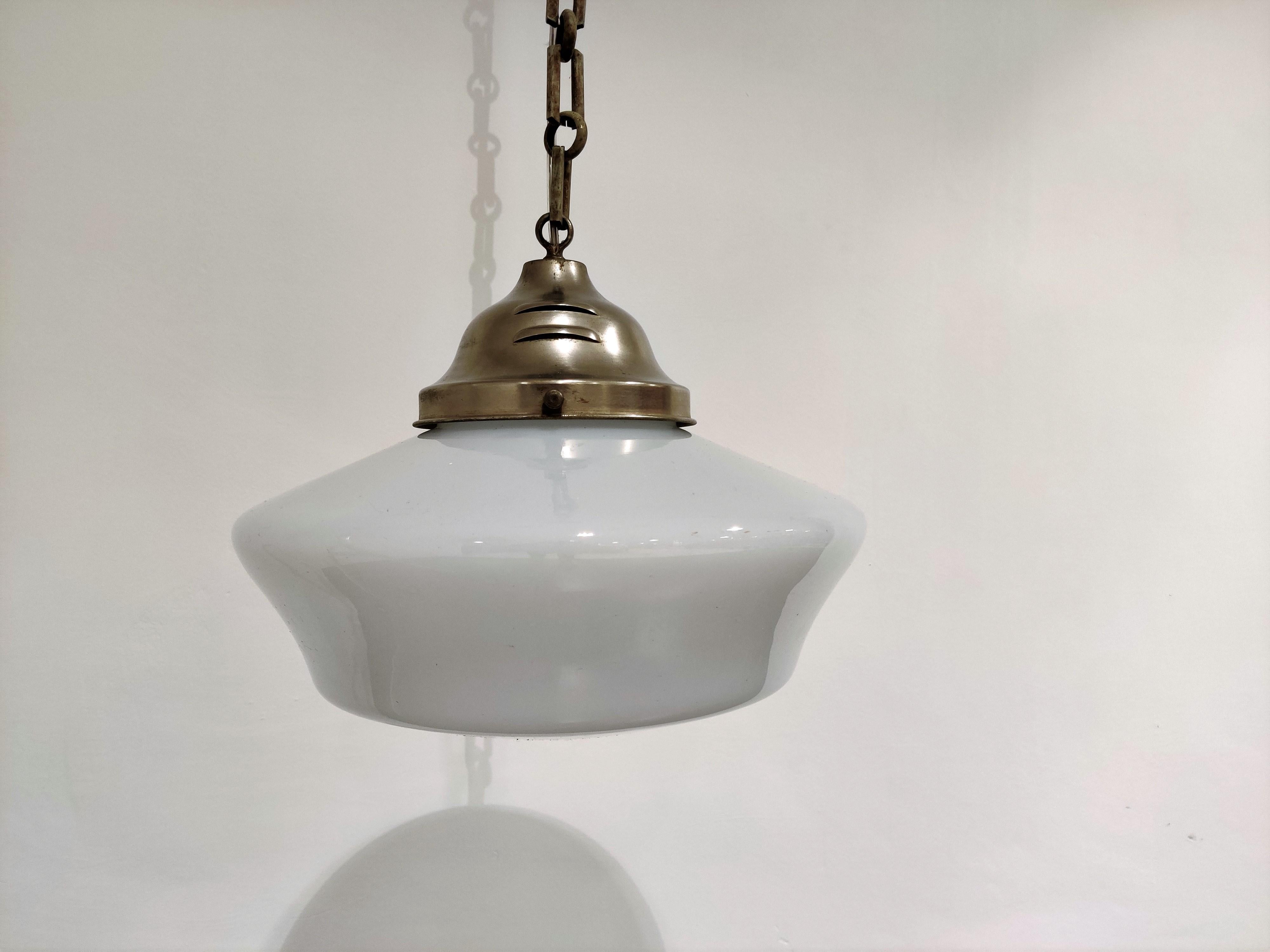 Mid-20th Century Antique Conical Opaline Pendant Light, 1930s