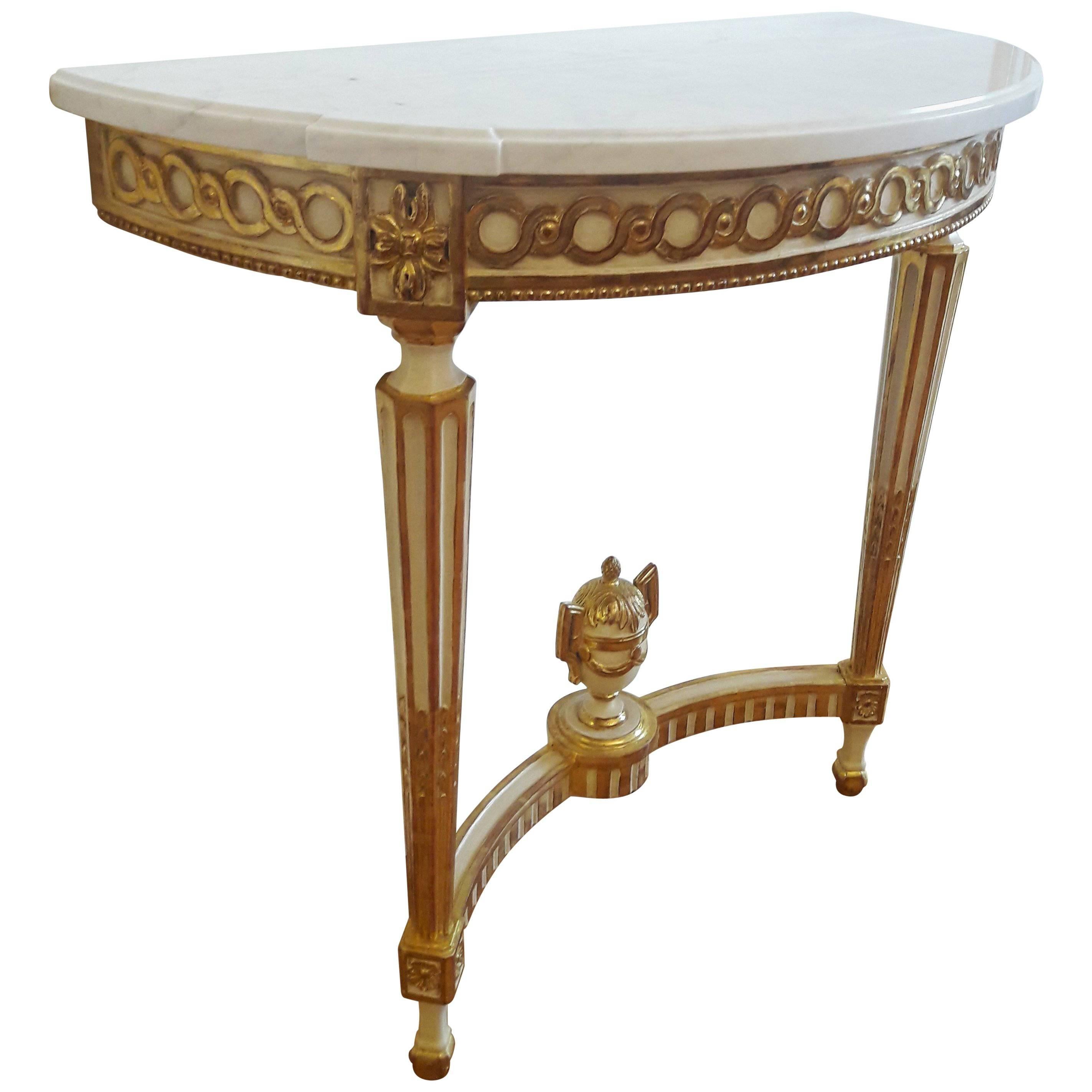 Antique Console Louis XVI Style, Carrara Marble and Gold Leaf