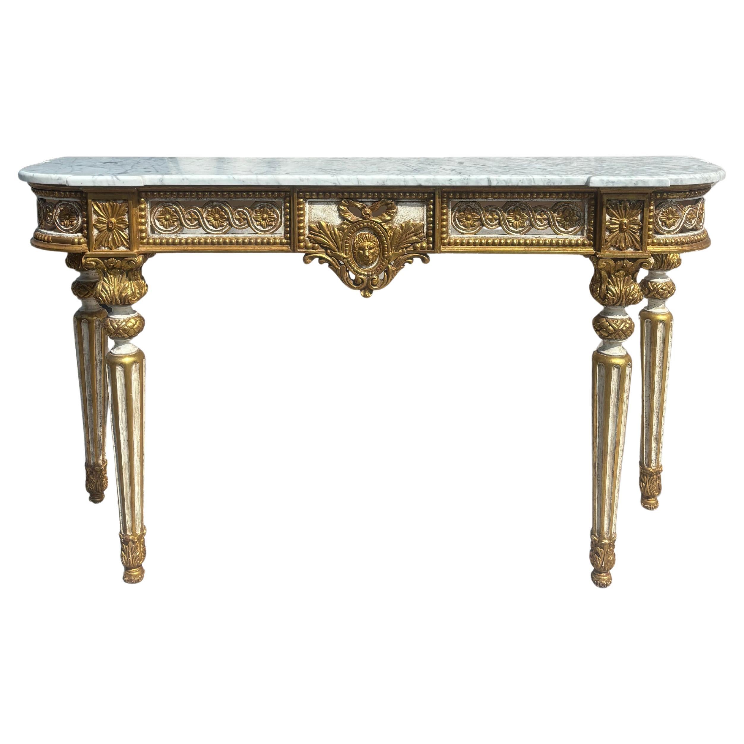 Antique Console Table, Gilded with Marble Top