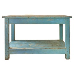 Antique Console Table in Blue Painted Wood, France, Late 19th Century