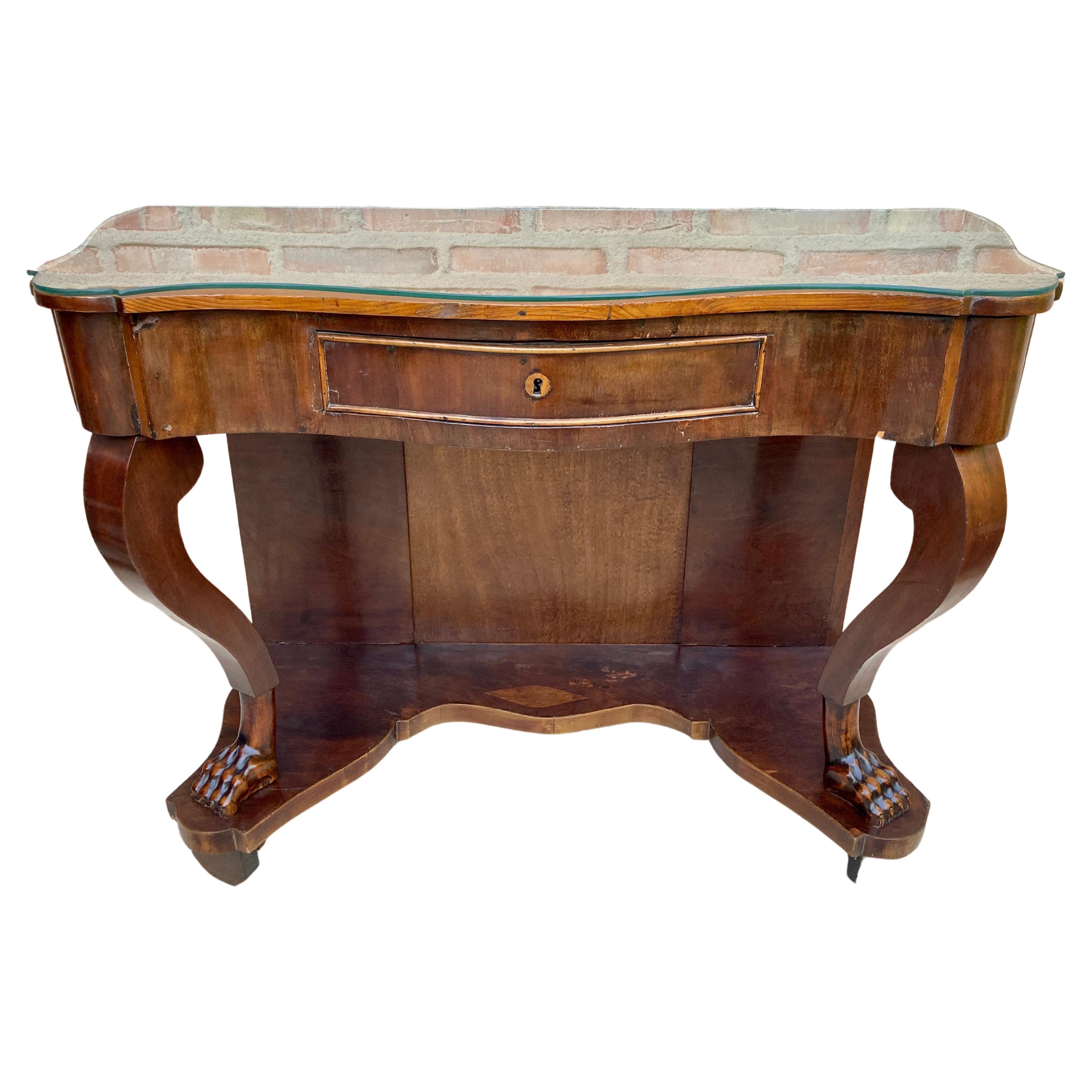 Ancienne table console en bois avec tiroir