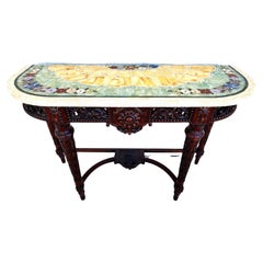 Antique Console Table Inlaid Onyx and Semi Precious Stones