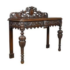 Antique Console Table, Mid 19th Century, Scottish, Oak, Carved, Side, circa 1860