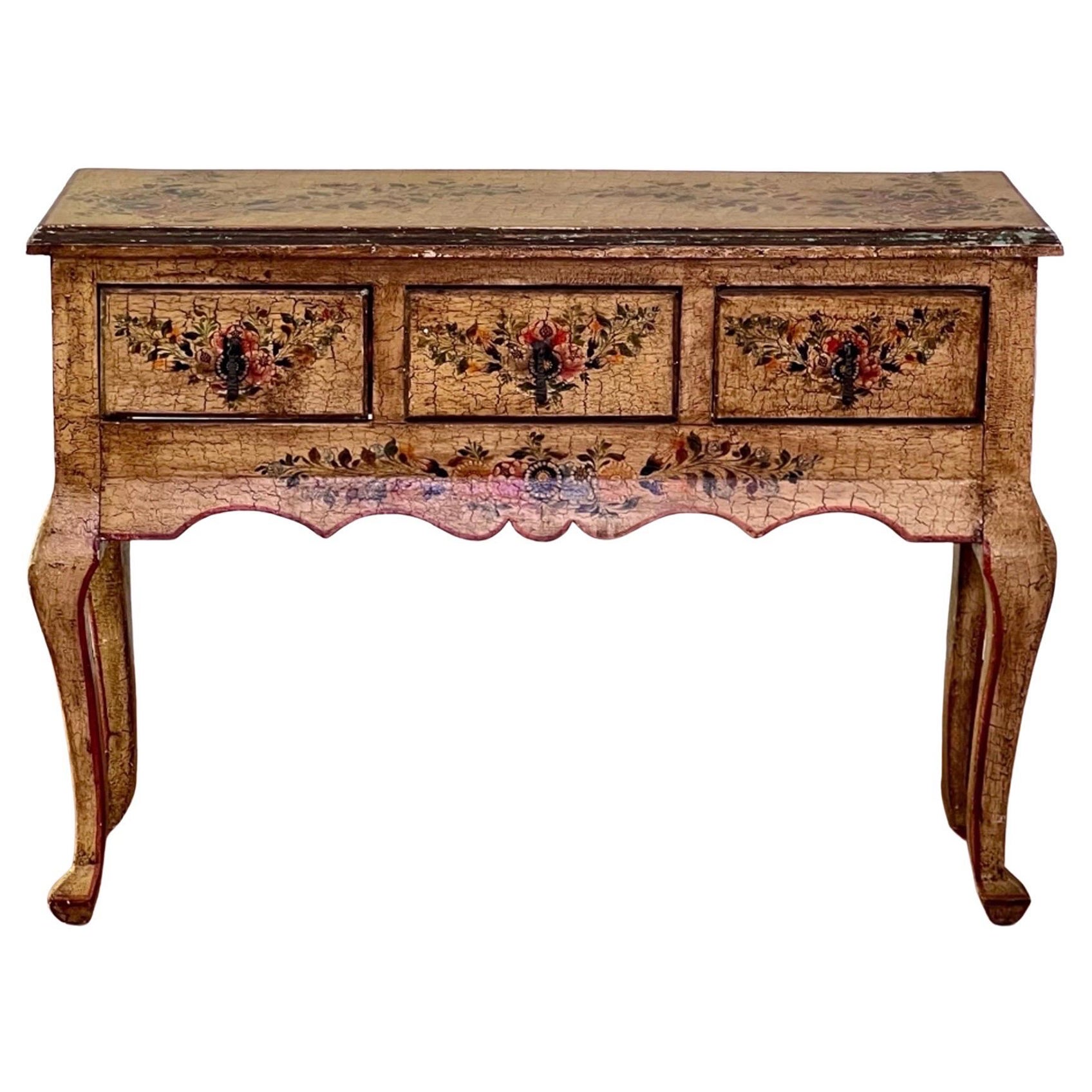 Antique Console Table/Sideboard, Pennsylvania Dutch Style, Hand-Painted For Sale