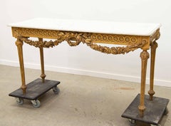 Antique Console Table with White Marble and Giltwood, circa 1800