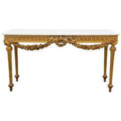 Antique Console Table with White Marble and Giltwood, circa 1800