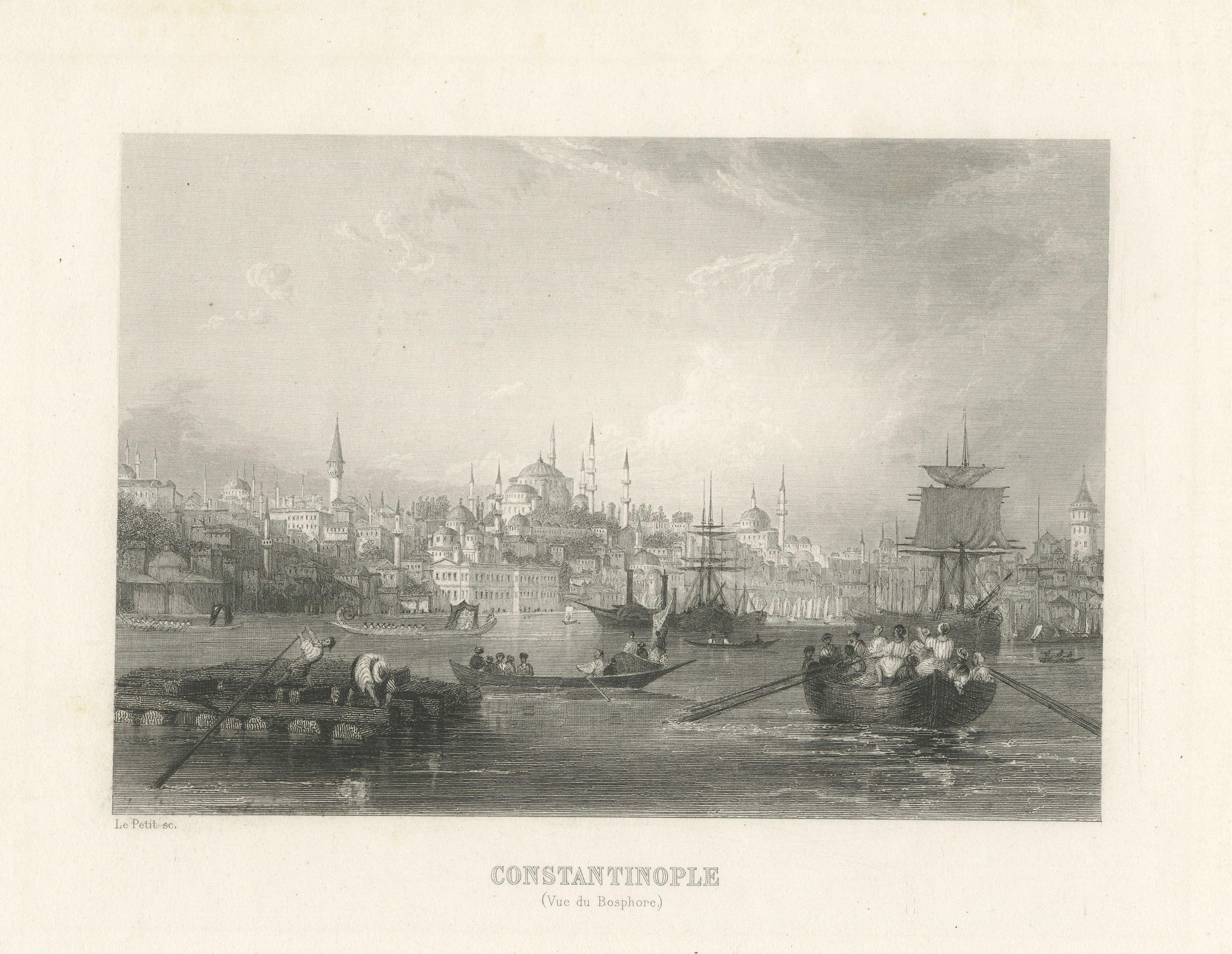 Antique Constantinople Bosphorus View Print, Ottoman Istanbul Panorama, ca.1860