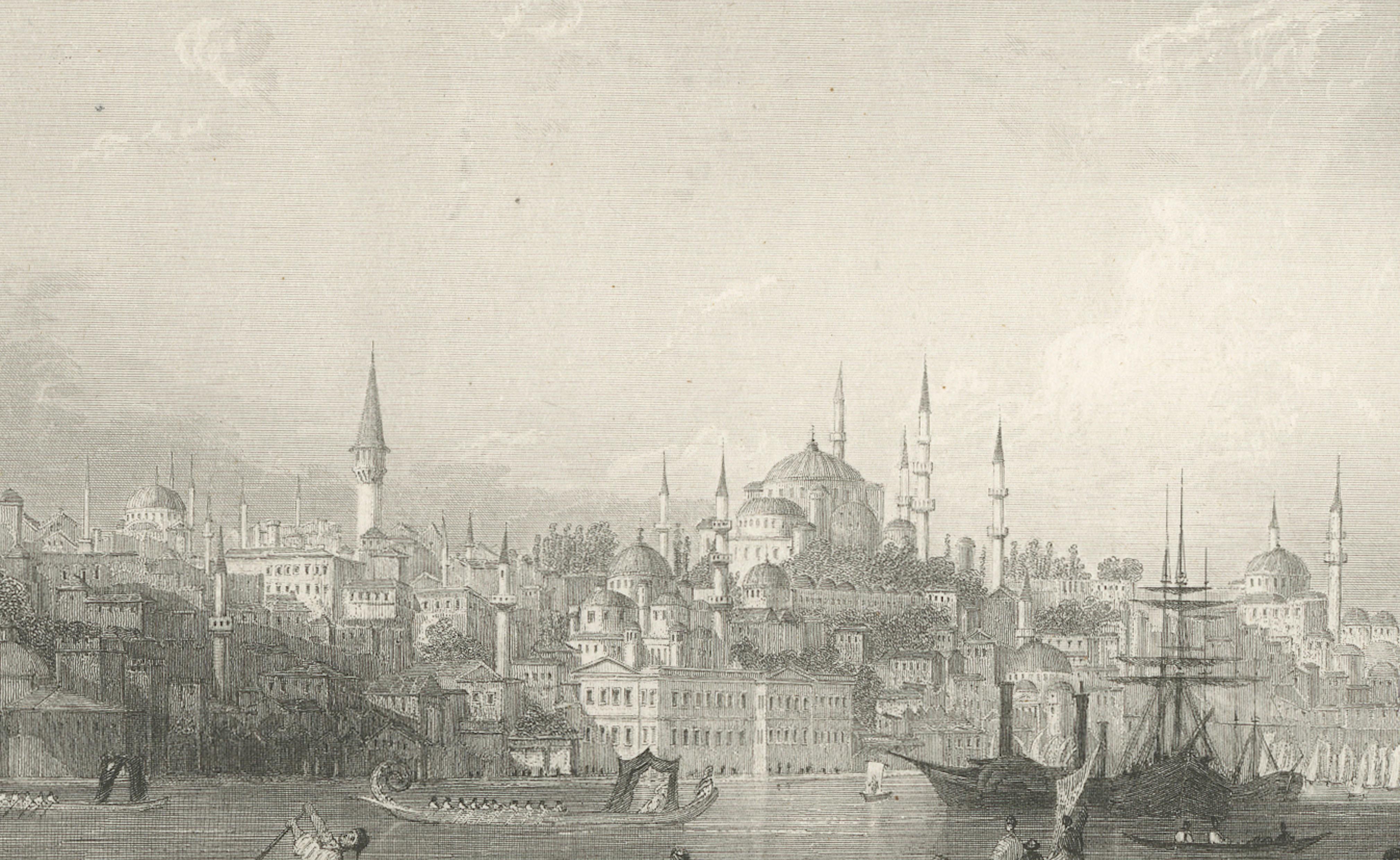 Antique Constantinople Bosphorus View Print, Ottoman Istanbul Panorama, ca.1860