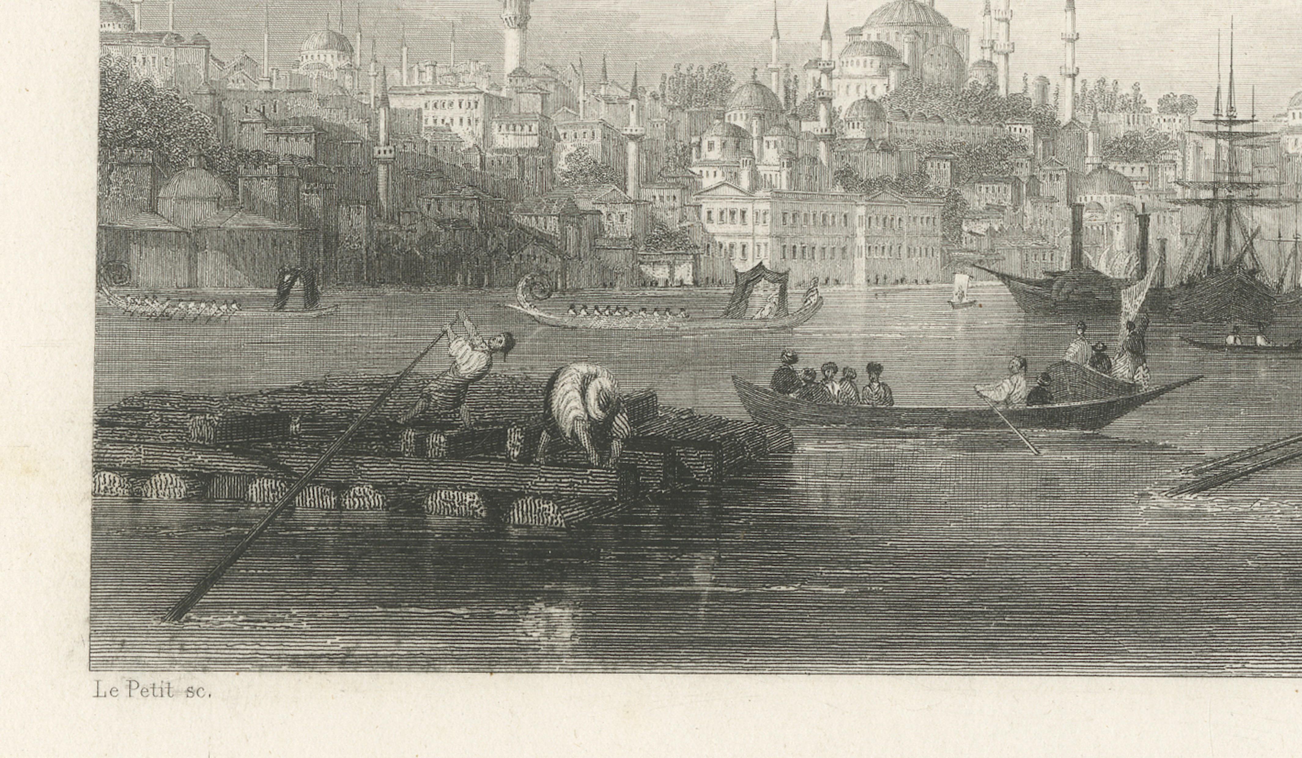 Antique Constantinople Bosphorus View Print, Ottoman Istanbul Panorama, ca.1860