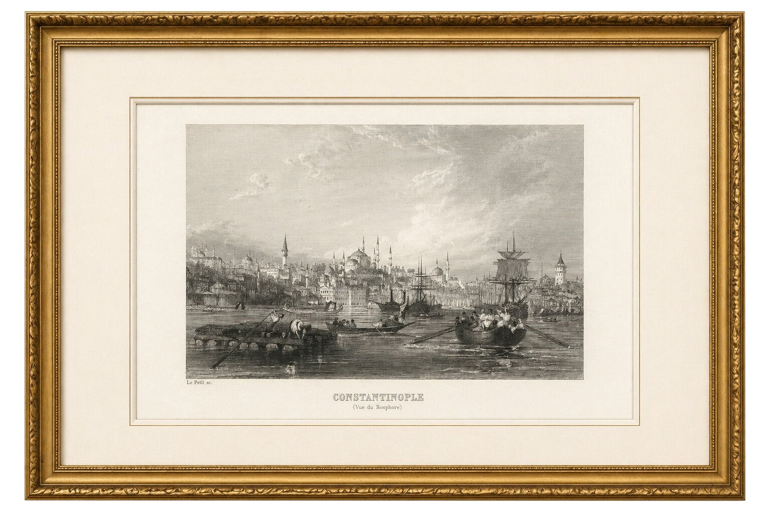Antique Constantinople Bosphorus View Print, Ottoman Istanbul Panorama, ca.1860 For Sale