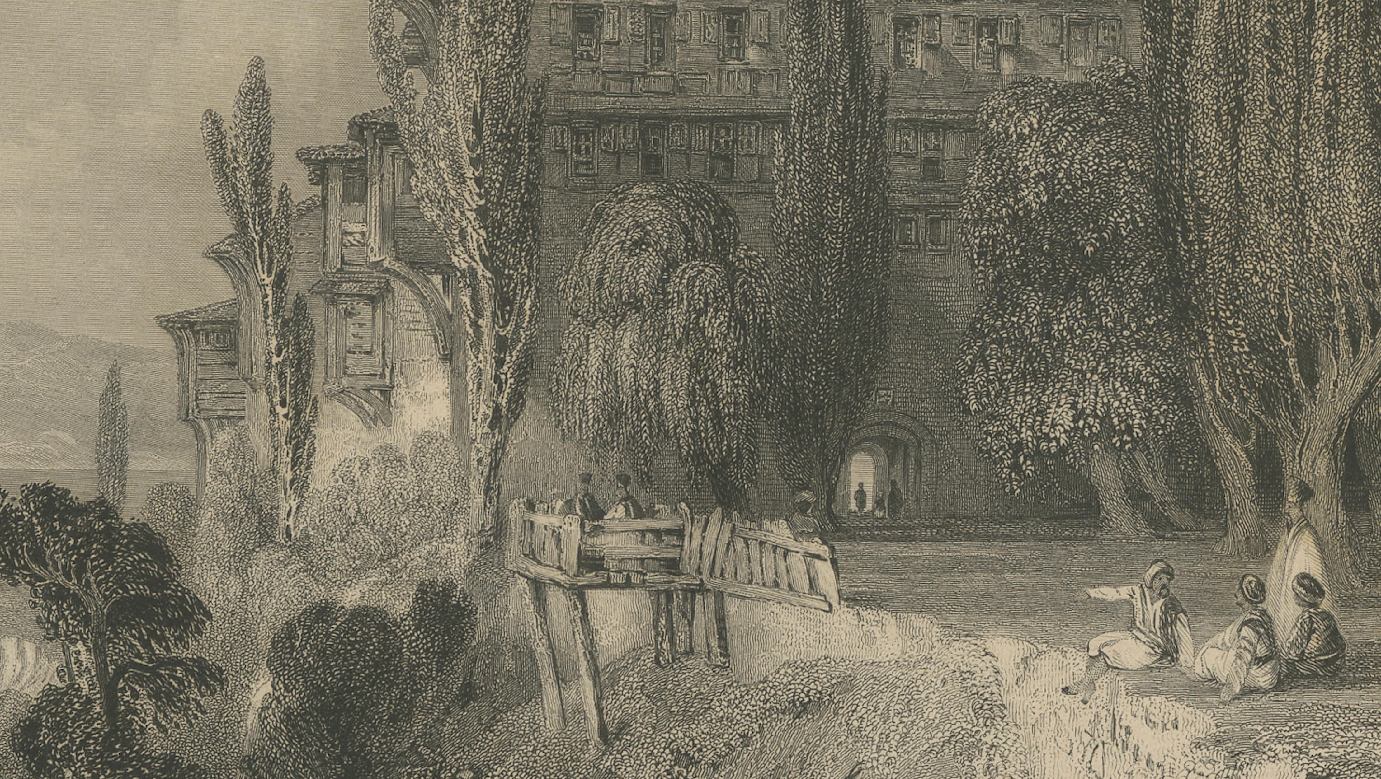 Antique Constantinople Print, Allom St George Monastery Princes Islands, ca.1838
