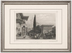 Antique Constantinople Street Scene Print, Ottoman Market Mosque View, c.1850