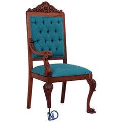 Antique Contemporary Brazilian Wooden Armchair in Blue Fabric, Restauro #1