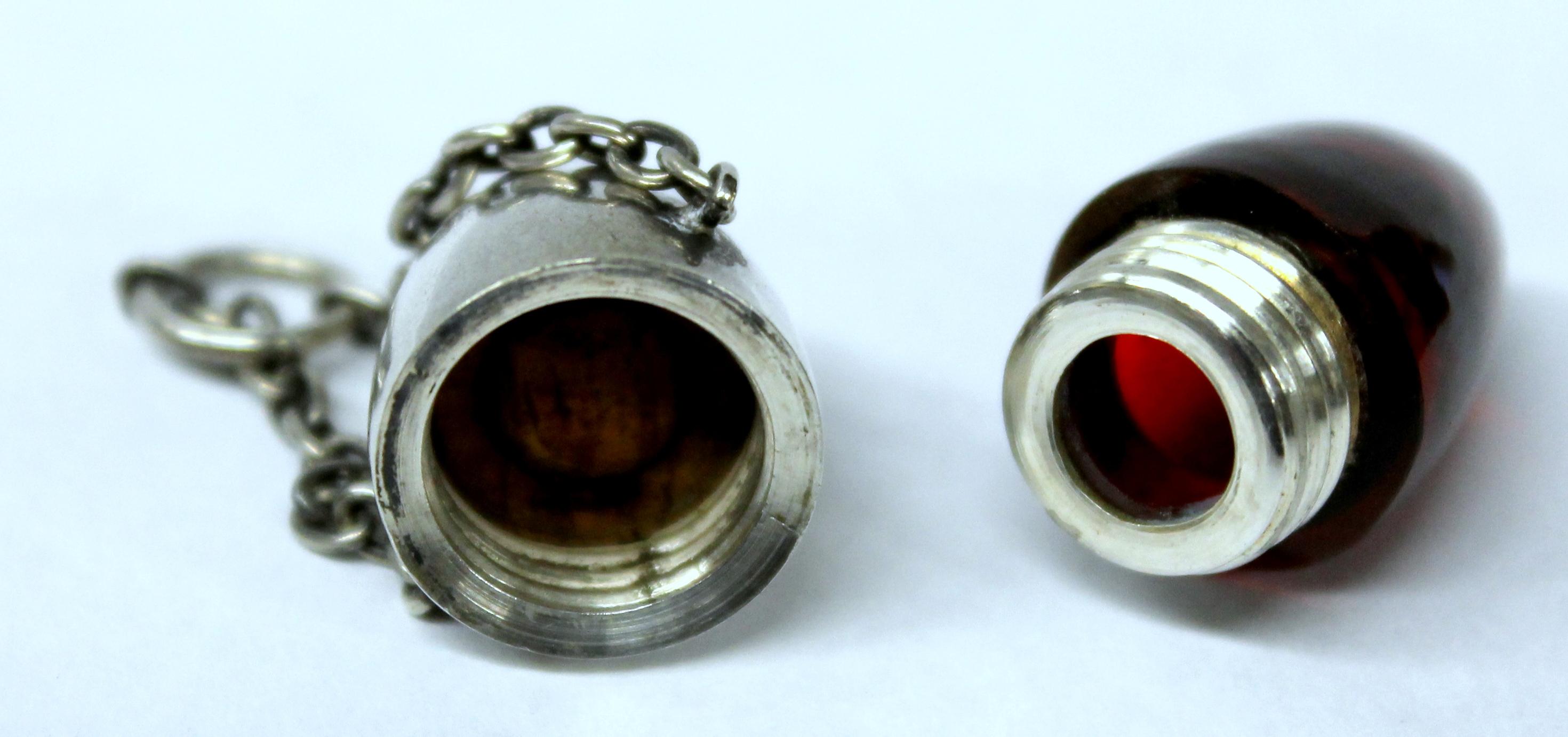 19th Century Antique Continental .800 Fine Silver and Ruby Glass Bullet-Shaped Vinaigrette