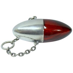 Antique Continental .800 Fine Silver and Ruby Glass Bullet-Shaped Vinaigrette