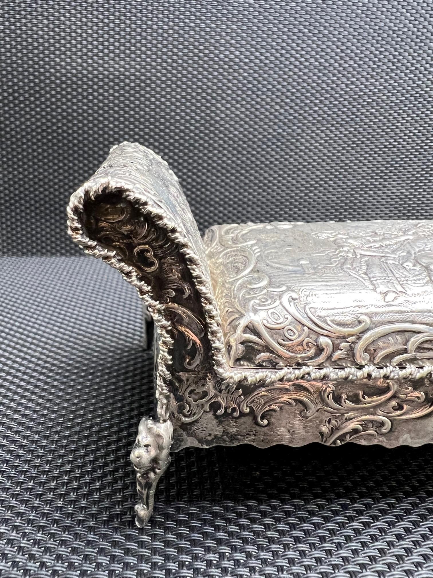 Antique Continental .800 Silver Daybed Form Hinged Silver Inkwell For Sale 6